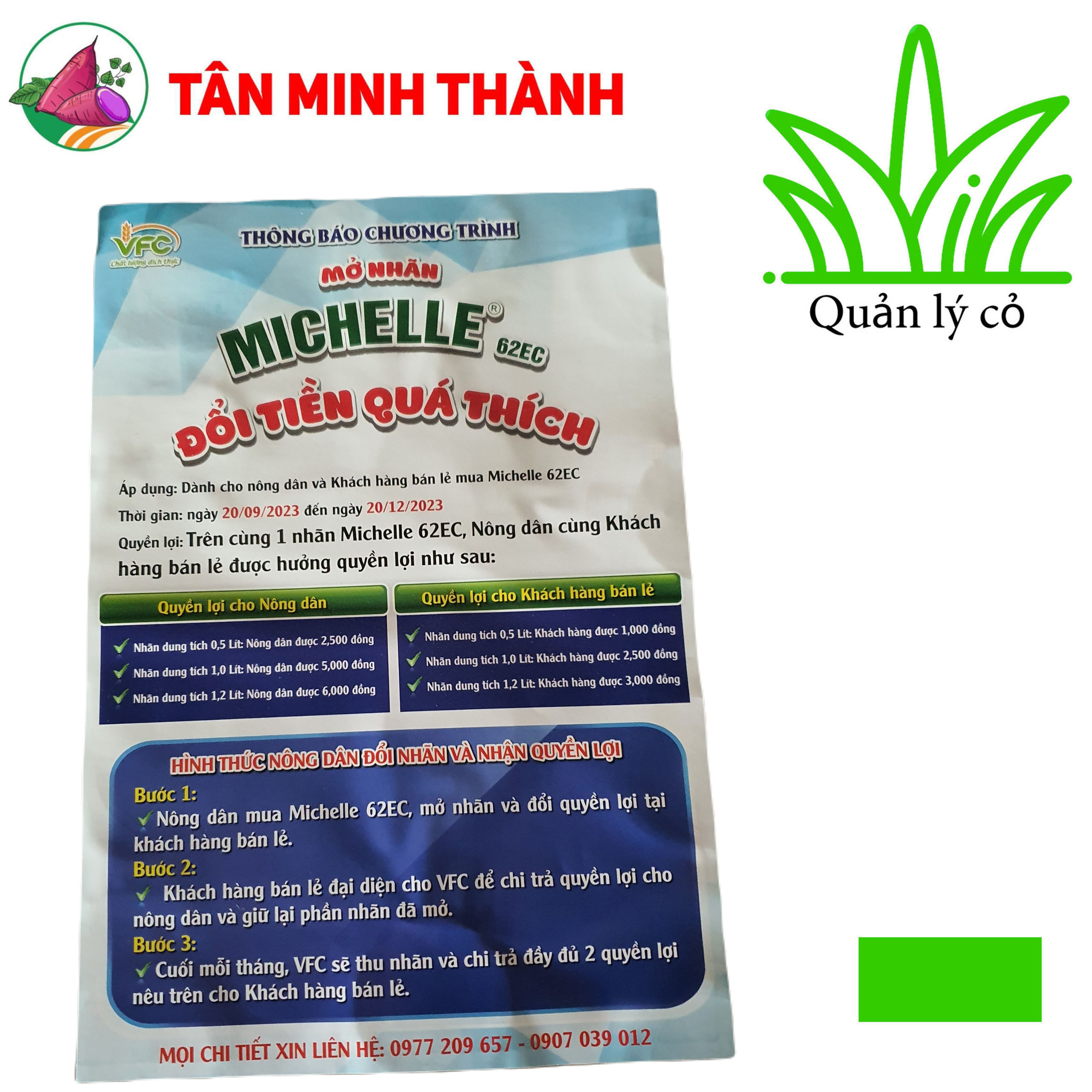 Michelle 62EC - Thuốc trừ cỏ diệt mầm lúa, đặc trị lúa lộn, cỏ chác lác, cỏ lá rộng, cỏ lồng vực, cỏ đuôi phụng