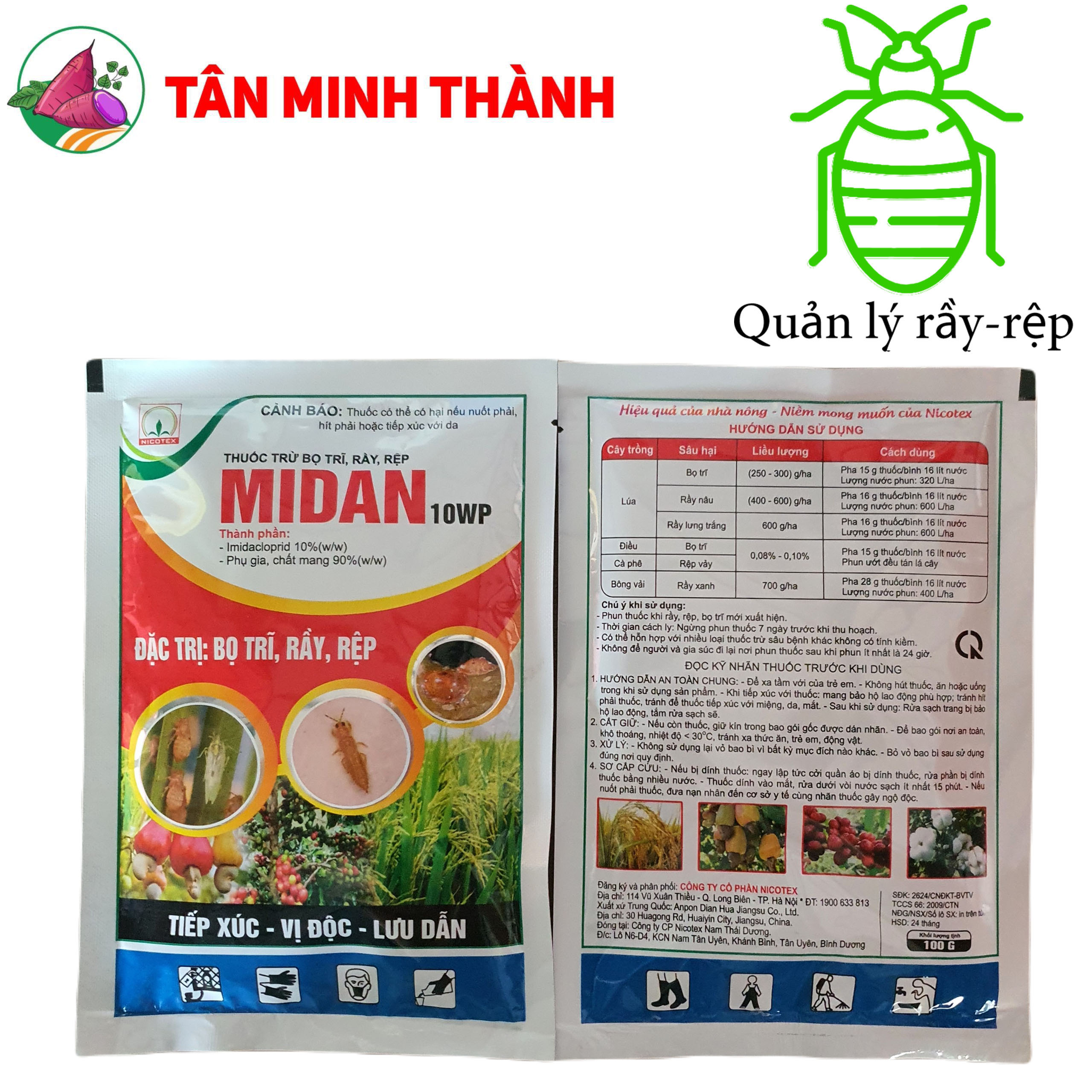 Midan 10WP - Thuốc đặc trị rầy nâu, rầy lưng trắng, bọ trĩ, rệp vảy, rầy xanh, rầy mềm, rệp muội