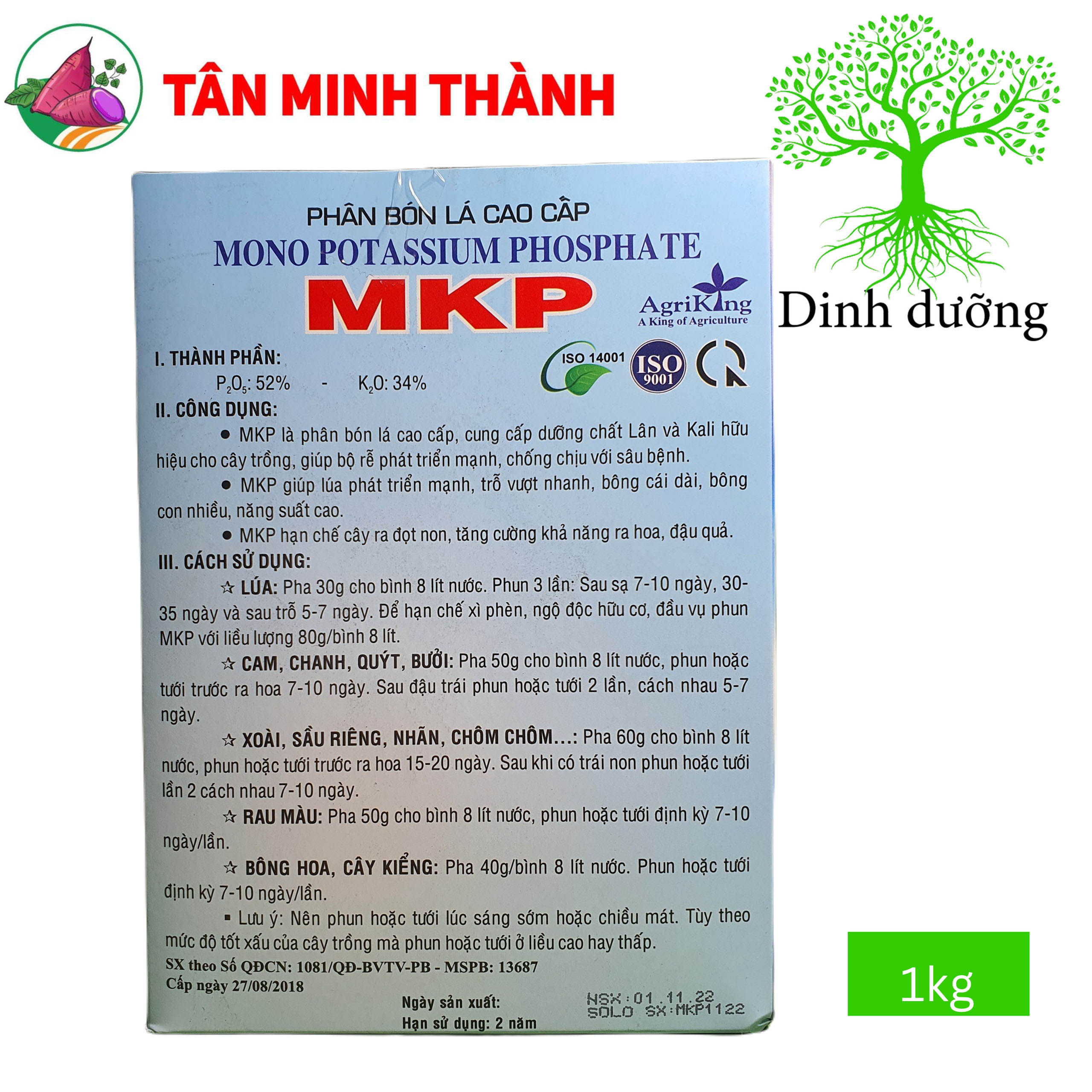 MKP 0-52-34 - Thuốc kích thích ra rễ, phân hóa mầm hoa, già lá nhanh, ra hoa, đậu trái, hạ phèn, phân giải hữu cơ