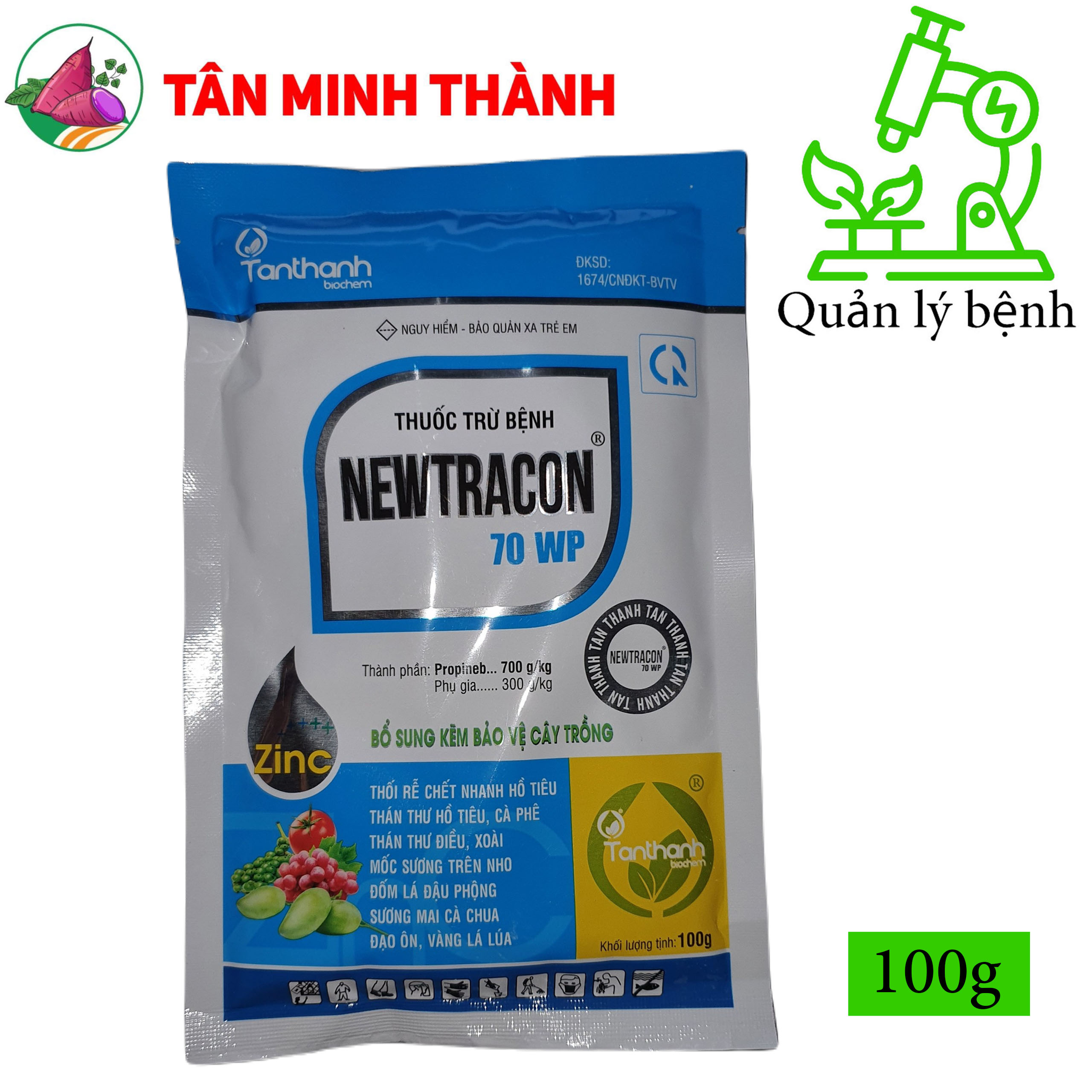 Newtracon 70WP - Thuốc đặc trị thối rễ, chết nhanh, thán thư, mốc sương, đốm lá, sương mai, đạo ôn, vàng lá