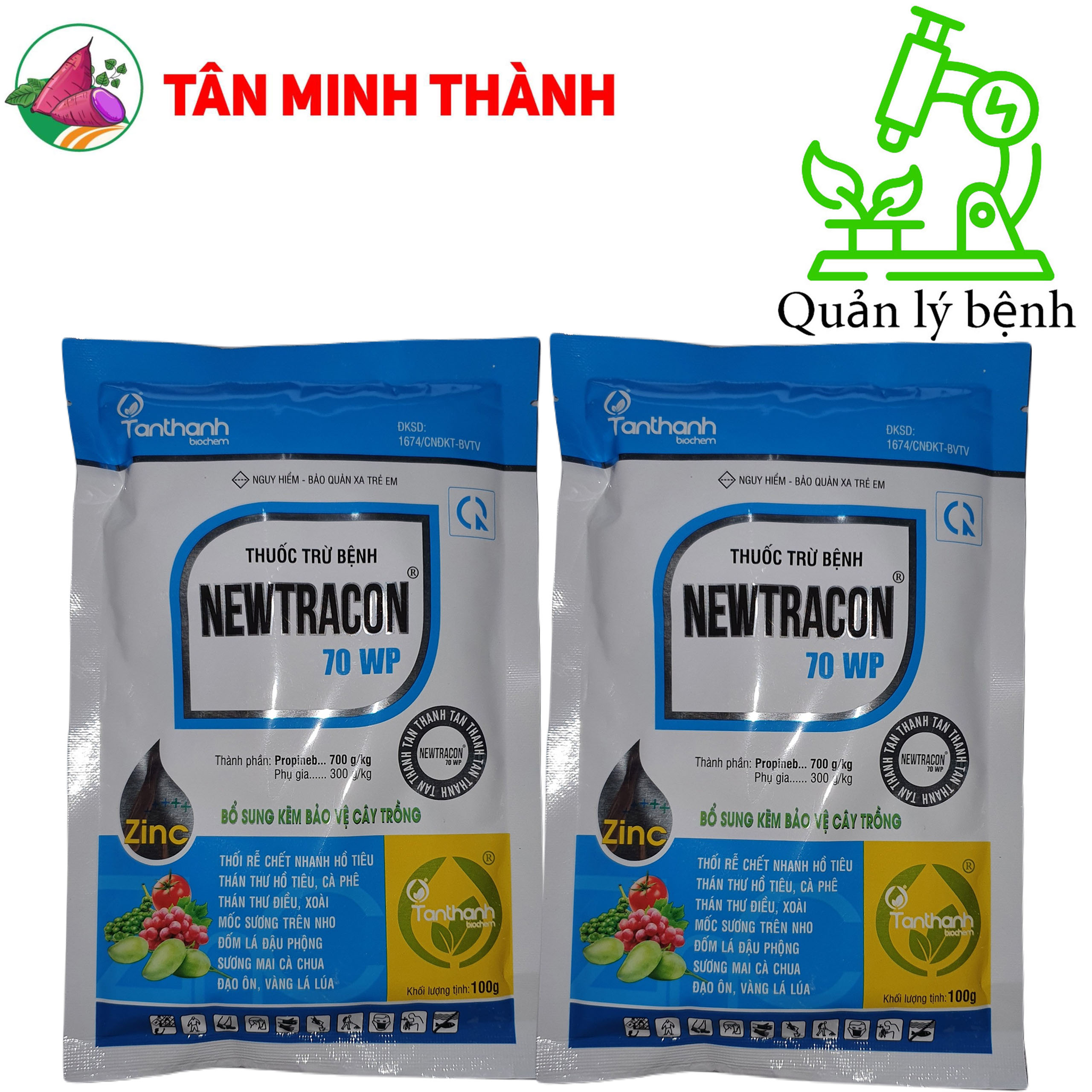 Newtracon 70WP - Thuốc đặc trị thối rễ, chết nhanh, thán thư, mốc sương, đốm lá, sương mai, đạo ôn, vàng lá