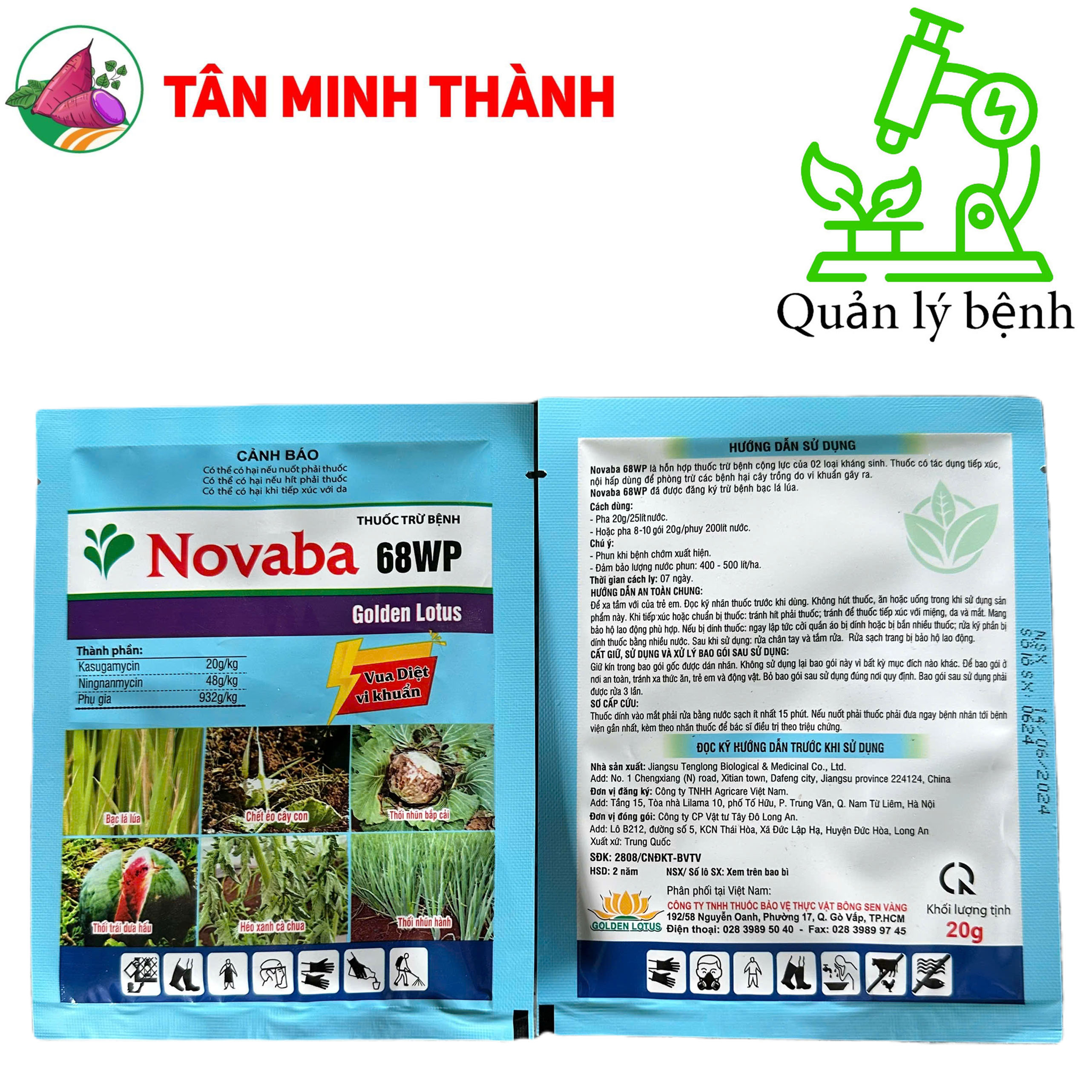 Novaba 68WP - Thuốc trừ thối nhũn, chết ẻo cây con, bạc lá lúa, thối trái, héo xanh