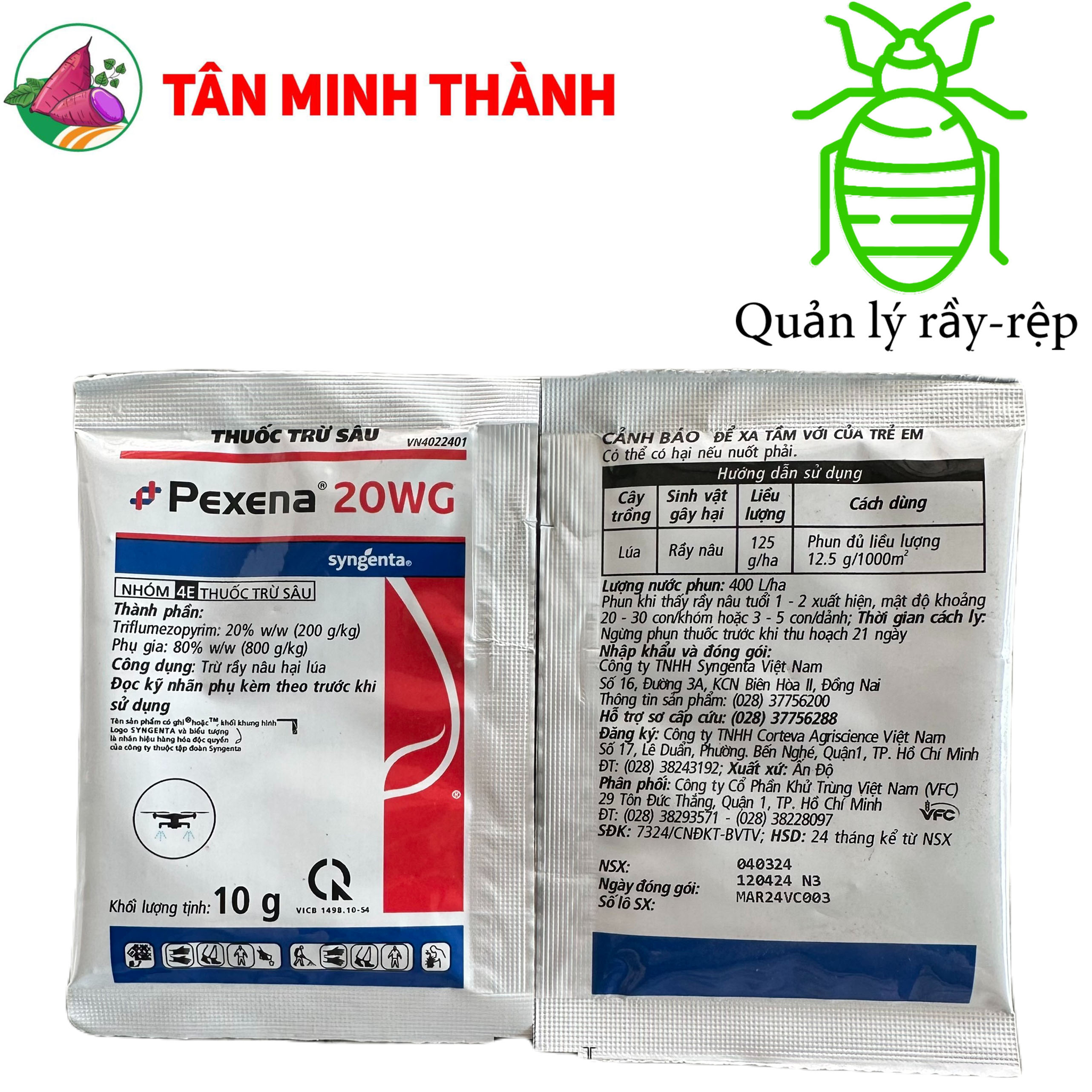 Pexena 20WG Syngenta Dạng Cốm - Thuốc đặc trị rầy nâu, rầy phấn trắng