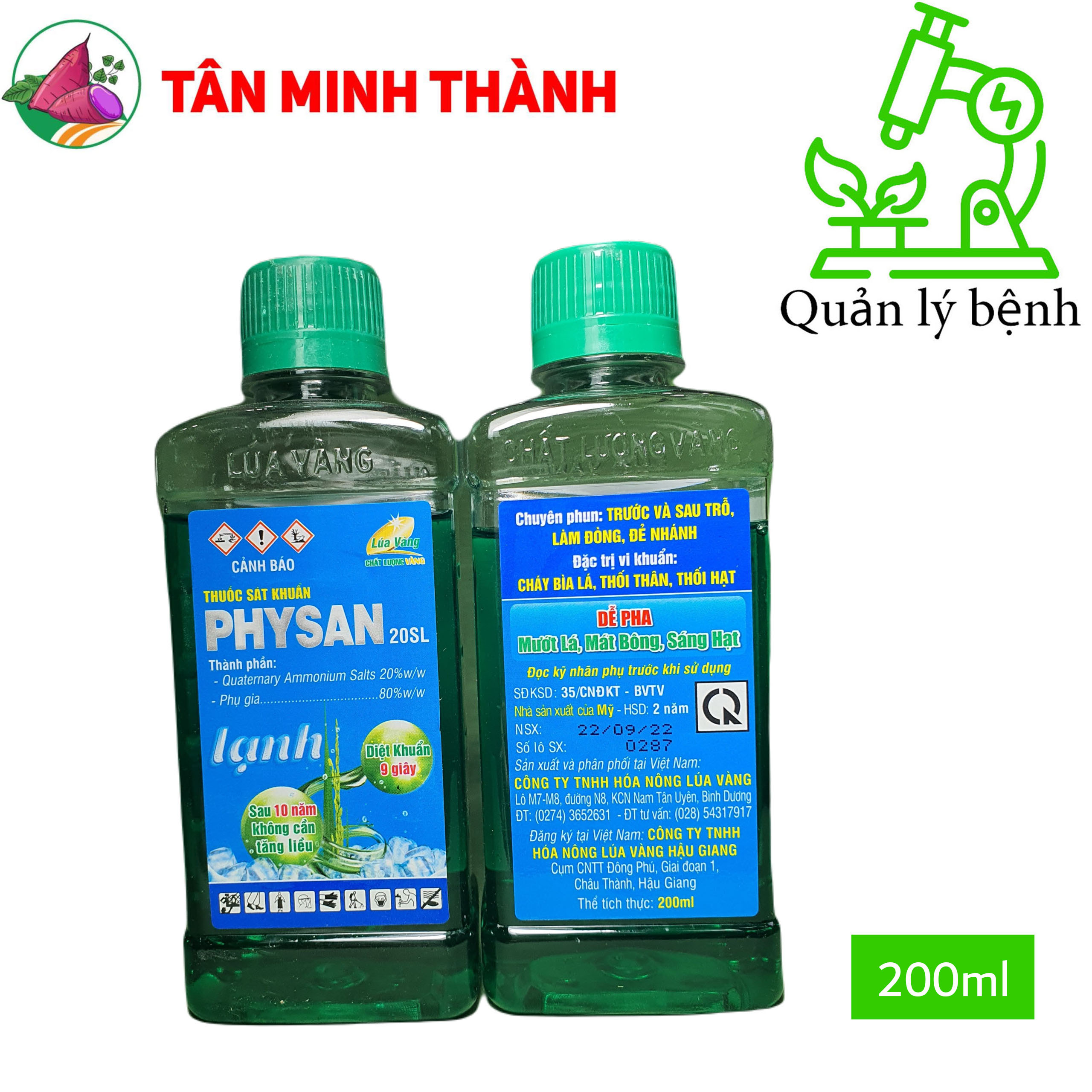 Physan Lạnh 20SL - Thuốc đặc trị bệnh thối nhũn vi khuẩn, nấm hồng, vàng lá, thối trái, đạo ôn, lem lép hạt, đốm lá