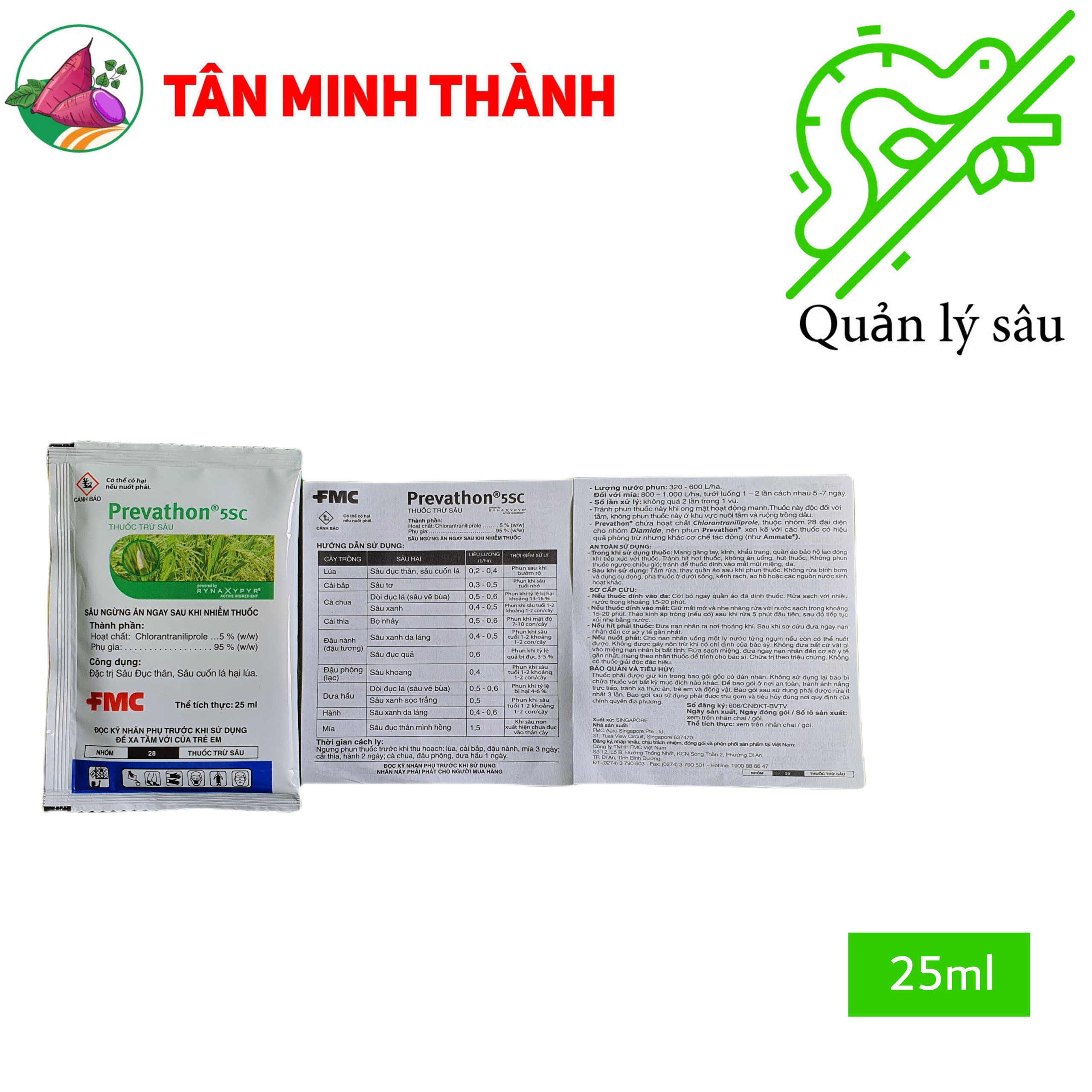 Prevathon 5SC - Thuốc đặc trị sâu đục thân, sâu cuốn lá, dòi đục lá, sâu xanh da láng, bọ nhảy, sâu đục trái, sâu khoang