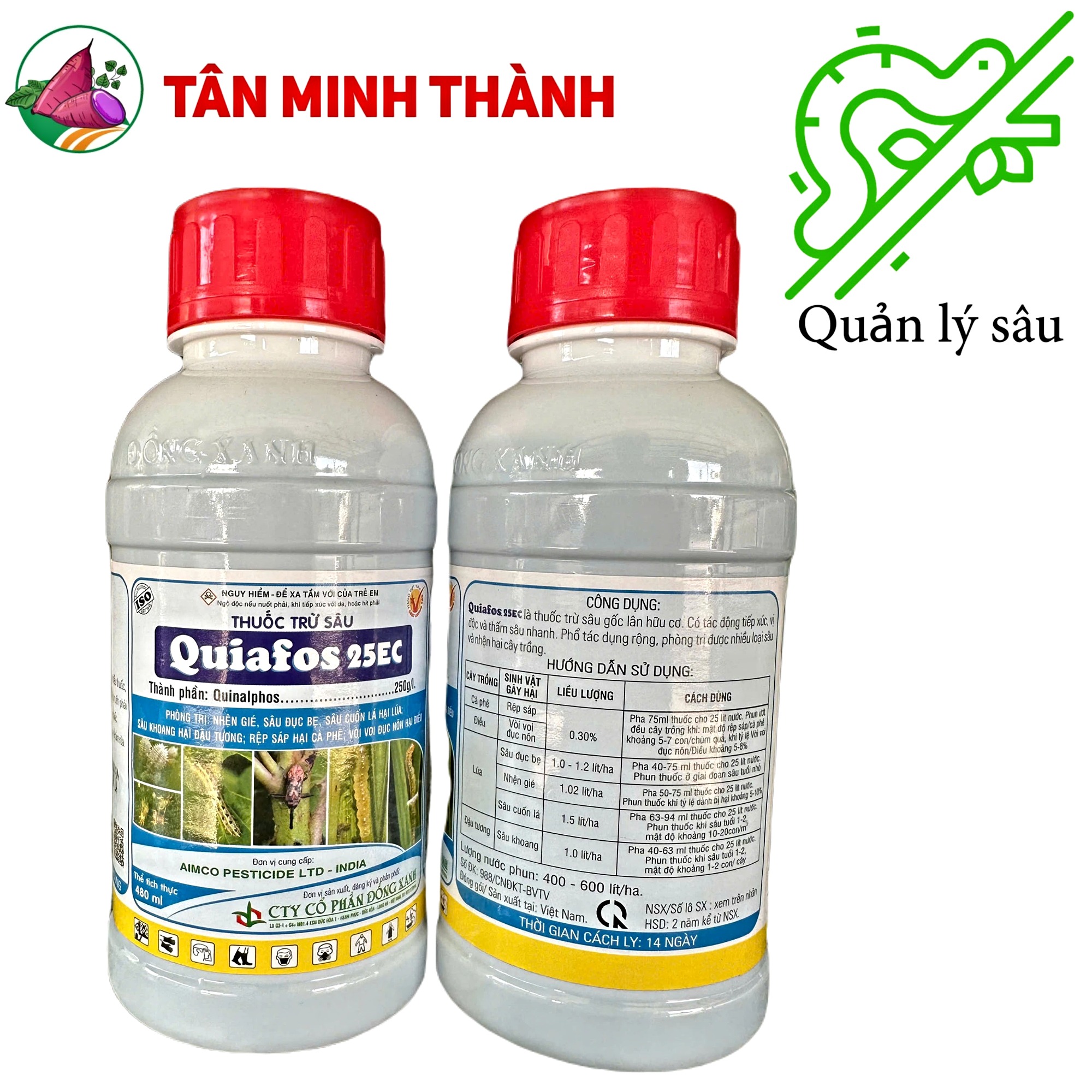 Quiafos 25EC - Thuốc trừ nhện gié, sâu đục bẹ, sâu cuốn lá, sâu khoang, rệp sáp, vòi voi đục nõn