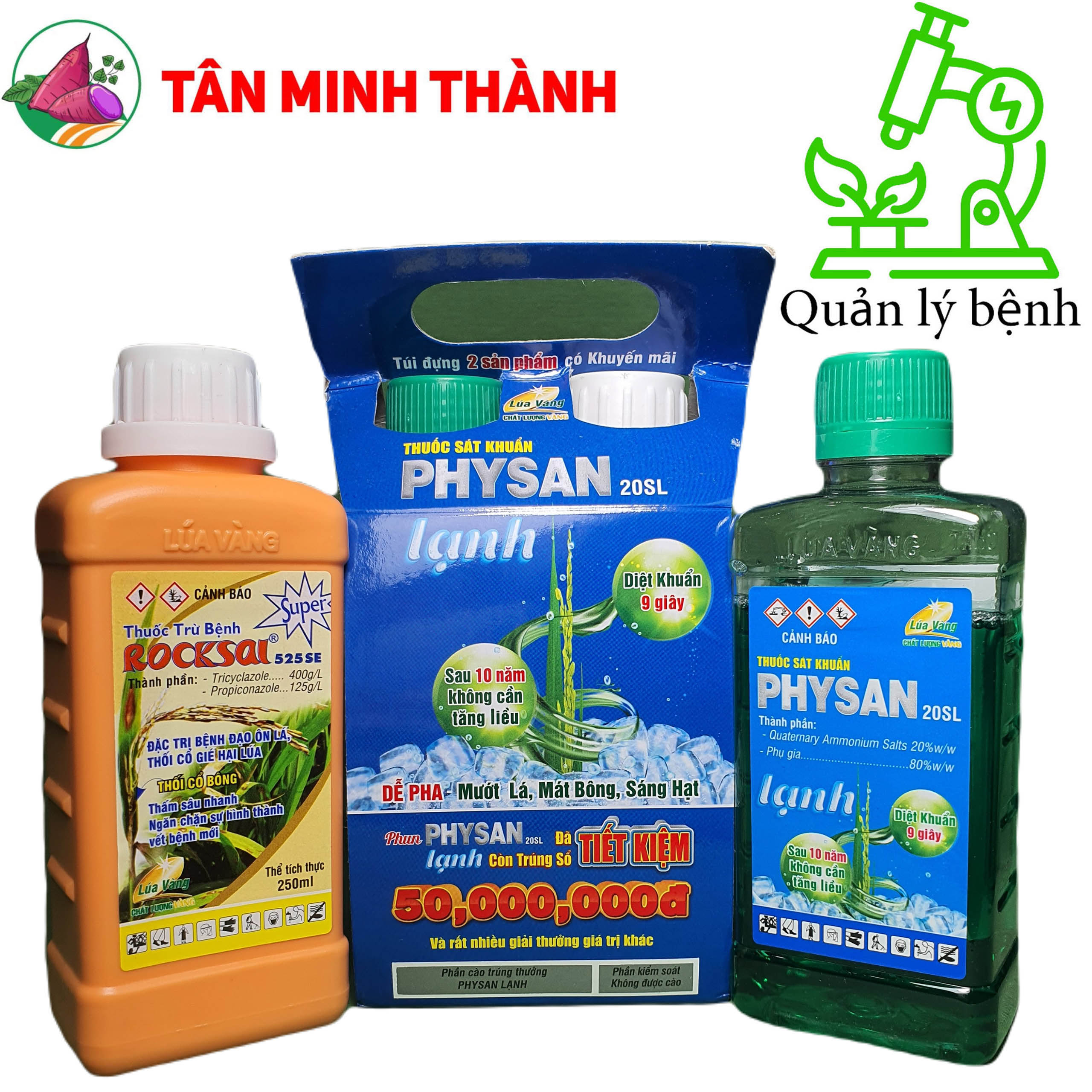 Rocsai Physan - Thuốc trừ bệnh do nấm và khuẩn, đạo ôn, vàng lá, thối cổ gié, lem lép hạt, thối nhũn, vàng lá vi khuẩn