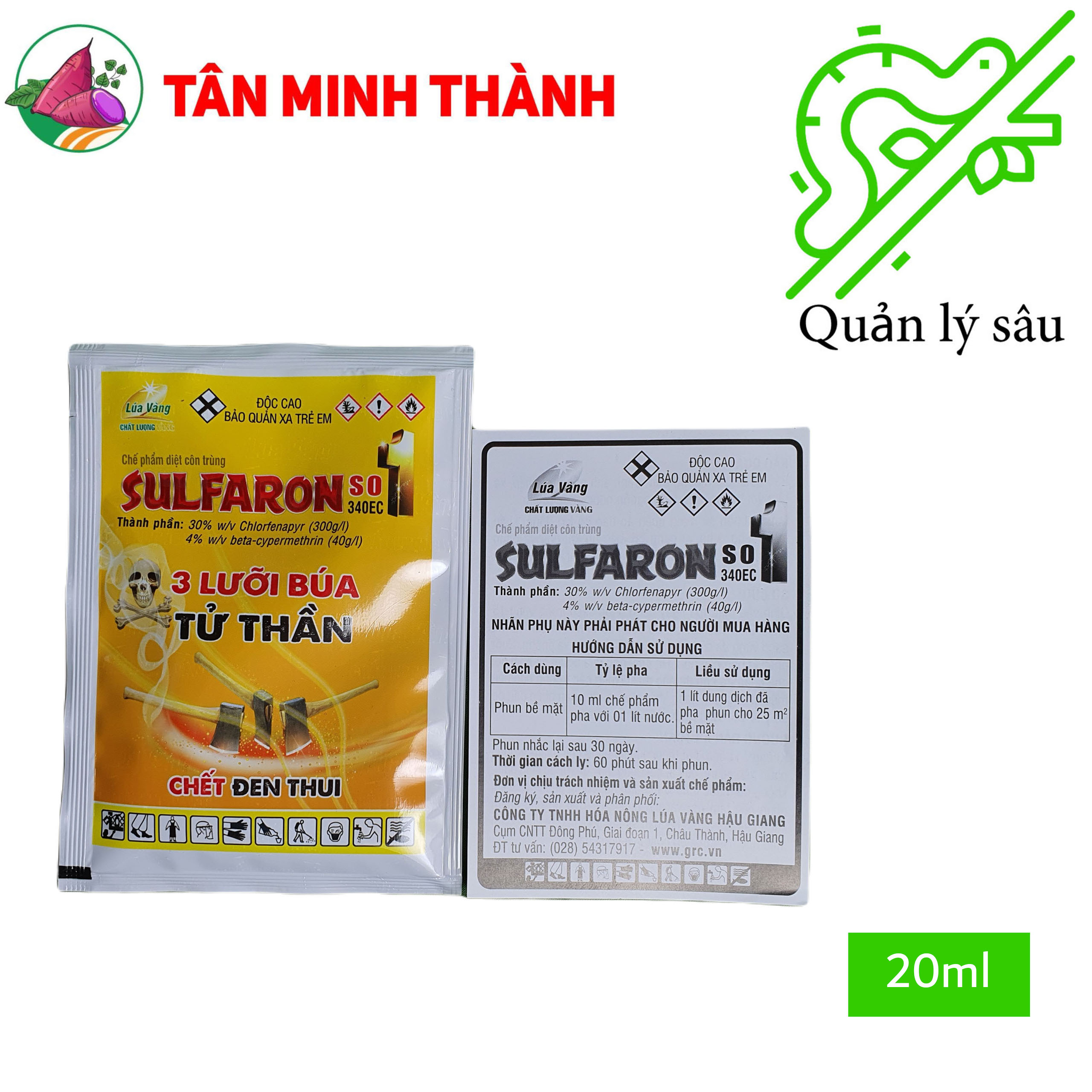 Sulfaron 3 Lưỡi Búa 340EC - Thuốc trừ sâu cuốn lá, nhện gié, sâu đục thân, sâu đục bẹ, nhện đỏ, sâu ăn lá, sâu xanh