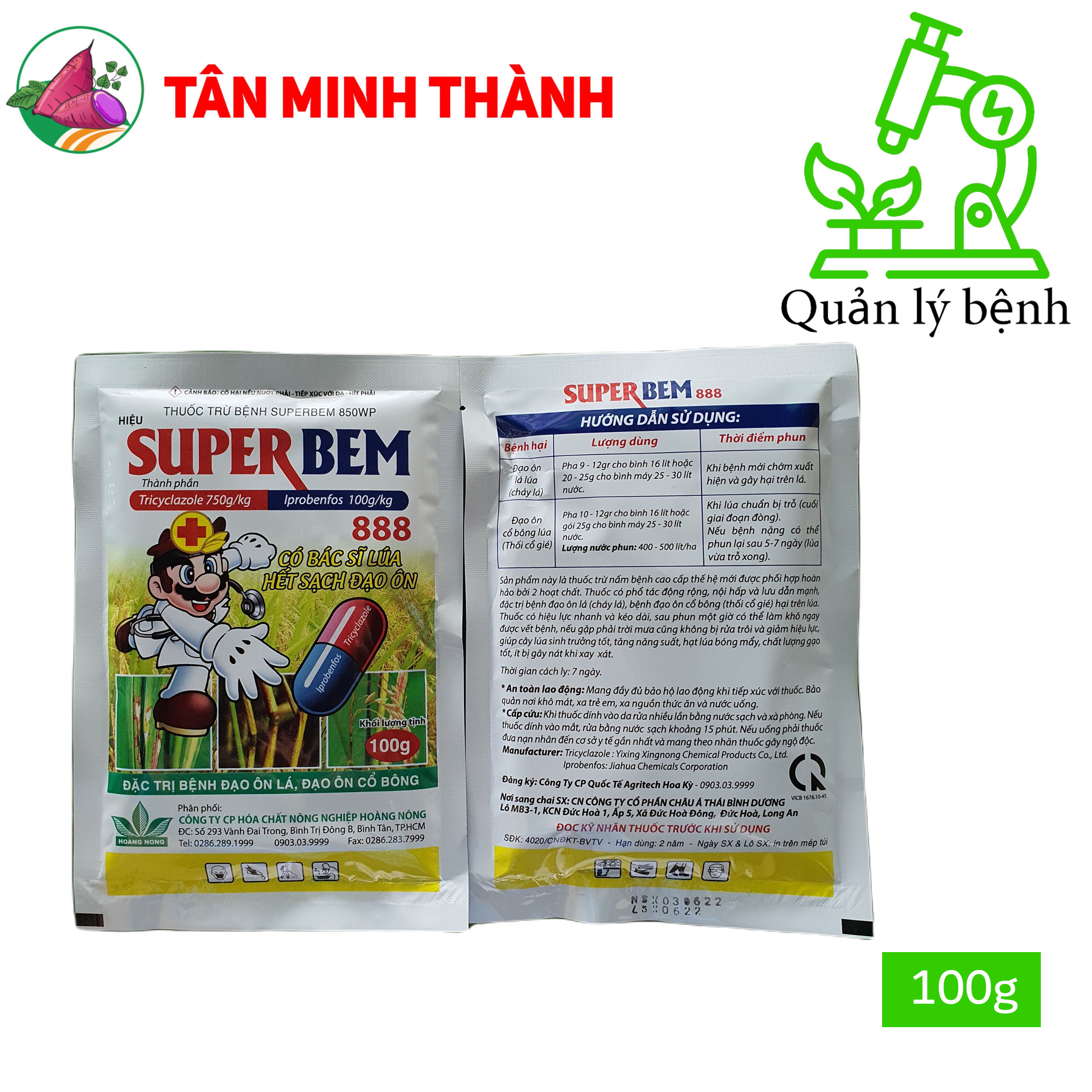 Super Bem 850WP - Thuốc đặc trị đạo ôn lá, đạo ôn cổ bông, thối cổ gié, vàng lá lúa