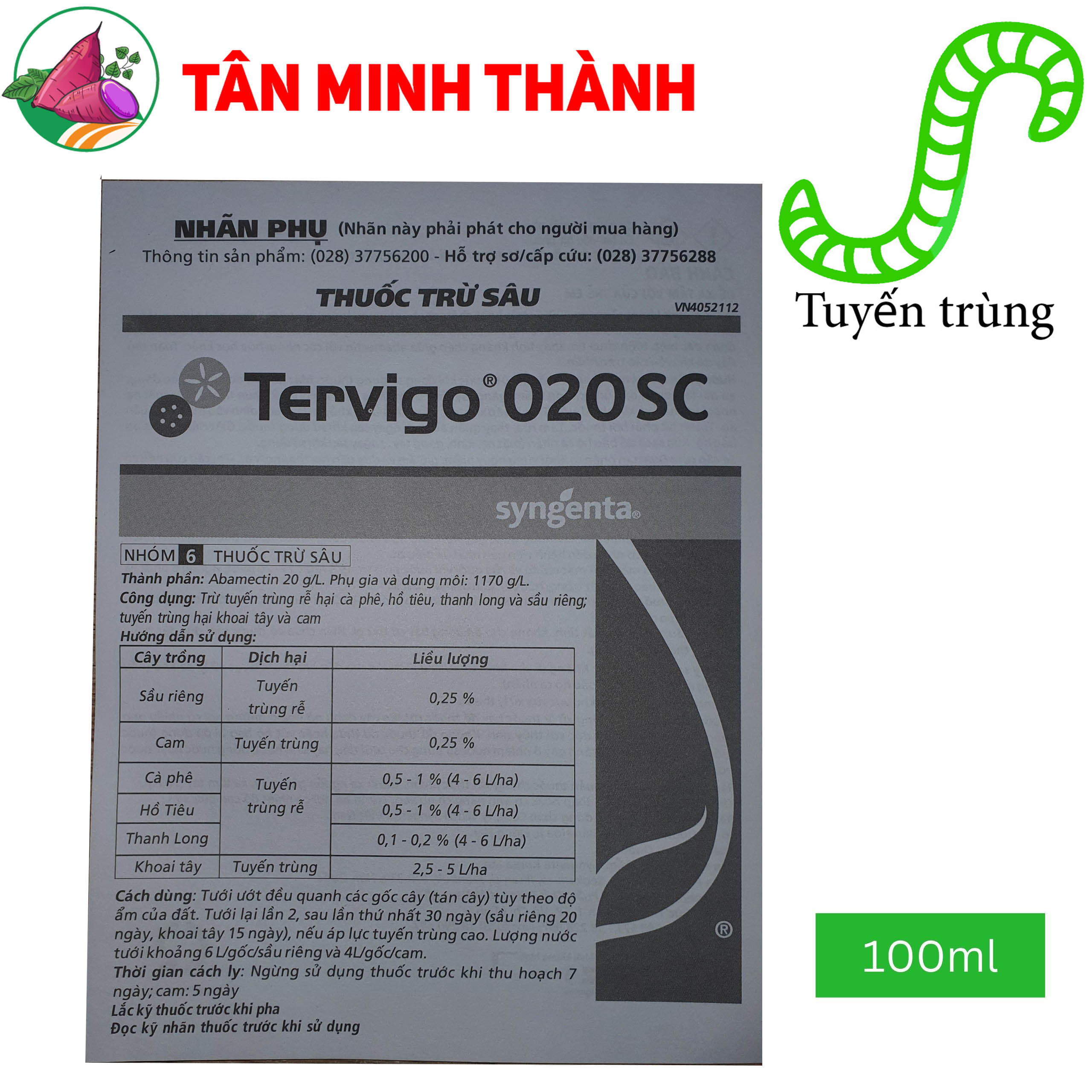 Tervigo 020SC - Thuốc đặc trị tuyến trùng rễ trên sâu riêng, cà phê, hồ tiêu, thanh long, khoai tây, cam, khoai lang, mít