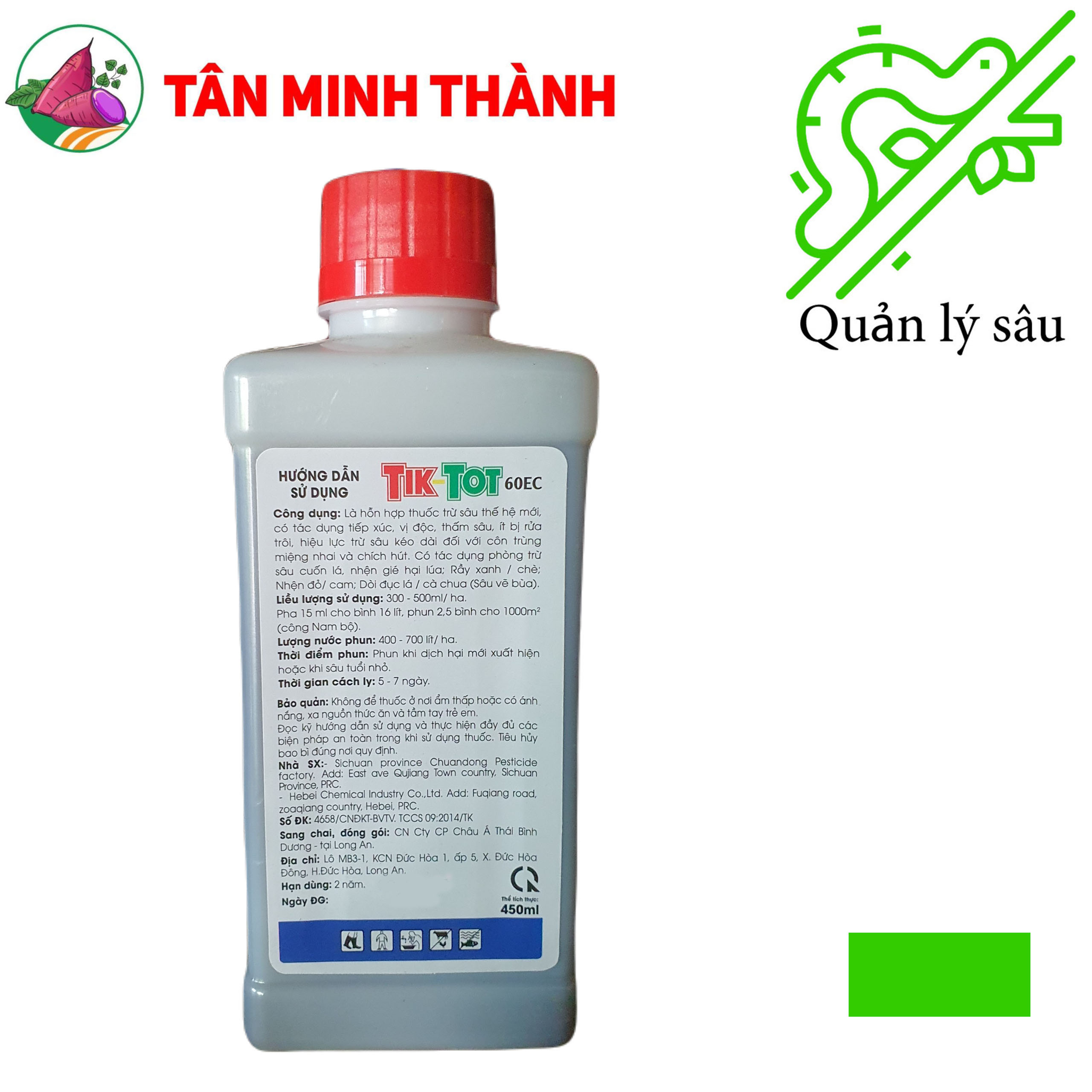 Tik Tot 60EC - Thuốc trừ sâu đặc trị sâu cuốn lá, nhện gié, rầy xanh, nhện đỏ, dòi đục lá