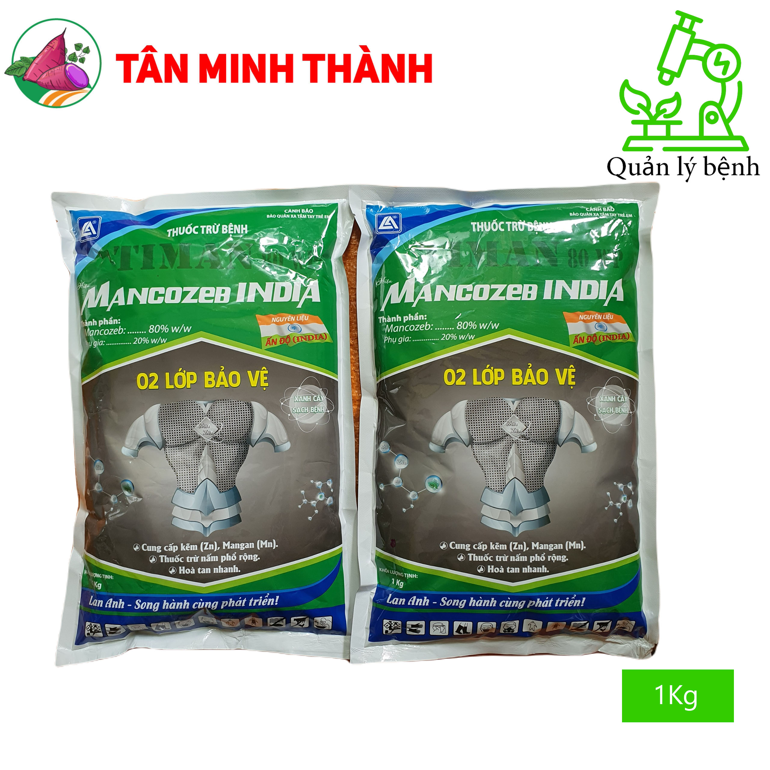 Timan 80WP Mancozeb Xanh Ấn Độ - Thuốc trừ bệnh thán thư, thối nhũn, ghẻ sẹo, thối củ, thối trái