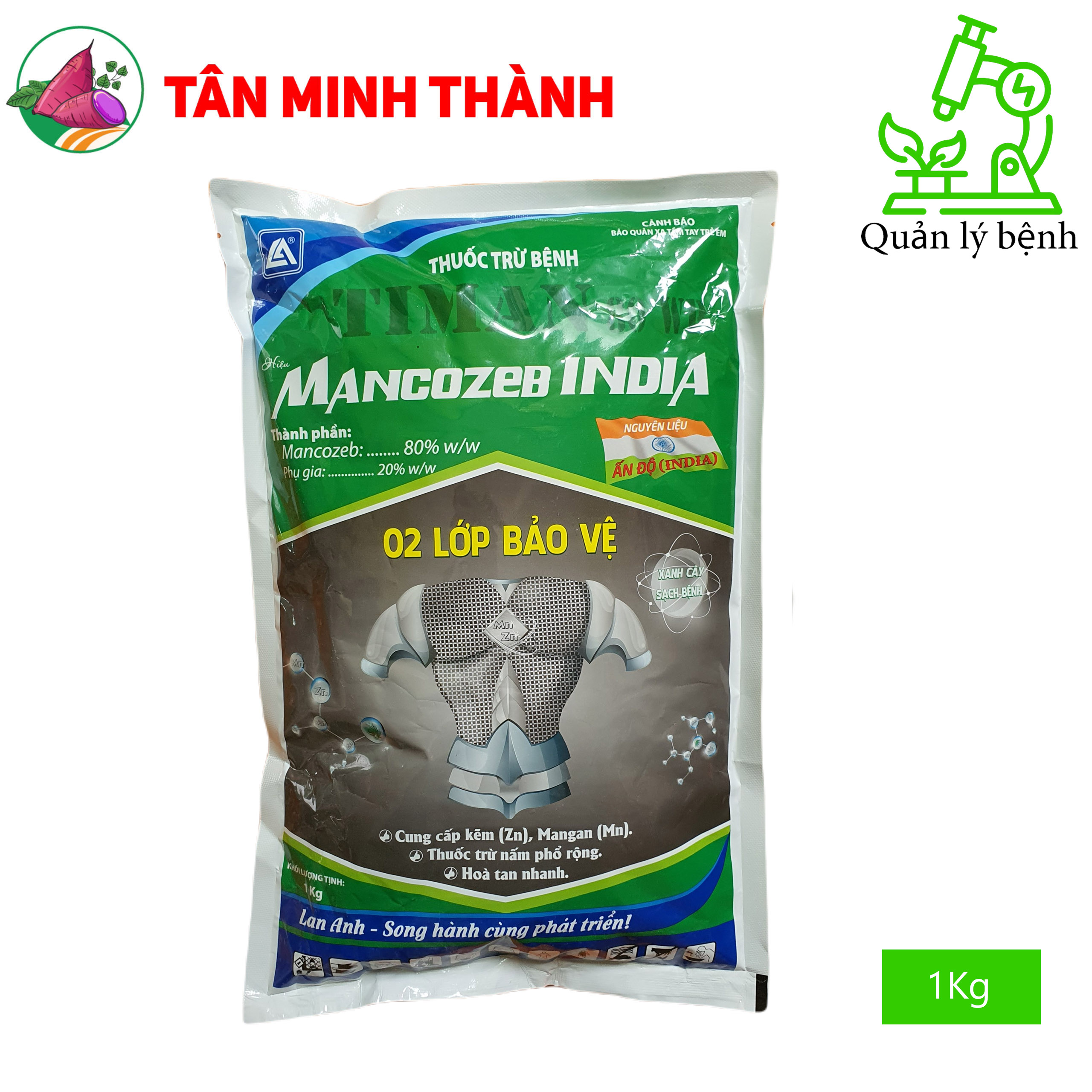 Timan 80WP Mancozeb Xanh Ấn Độ - Thuốc trừ bệnh thán thư, thối nhũn, ghẻ sẹo, thối củ, thối trái