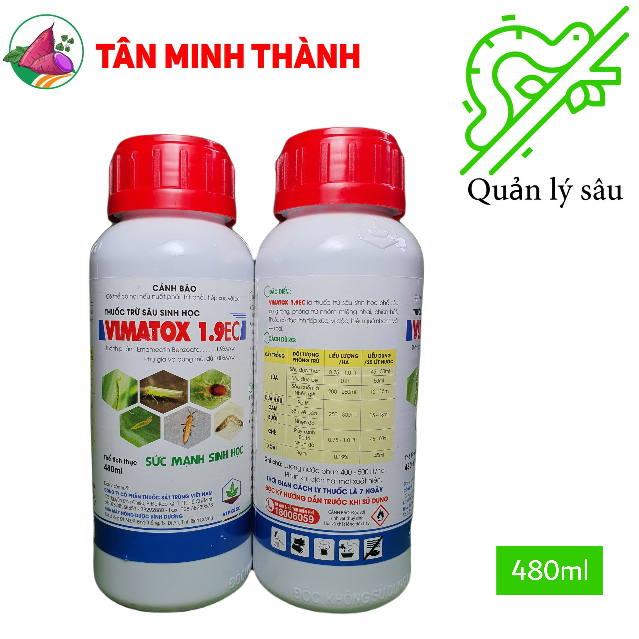 Vimatox 1.9EC - Thuốc trừ sâu sinh học đặc đặc trị sâu cuốn lá, nhện gié, sâu đục thân, sâu đục bẹ, bọ trĩ, nhện đỏ, rầy xanh, dòi đục lá