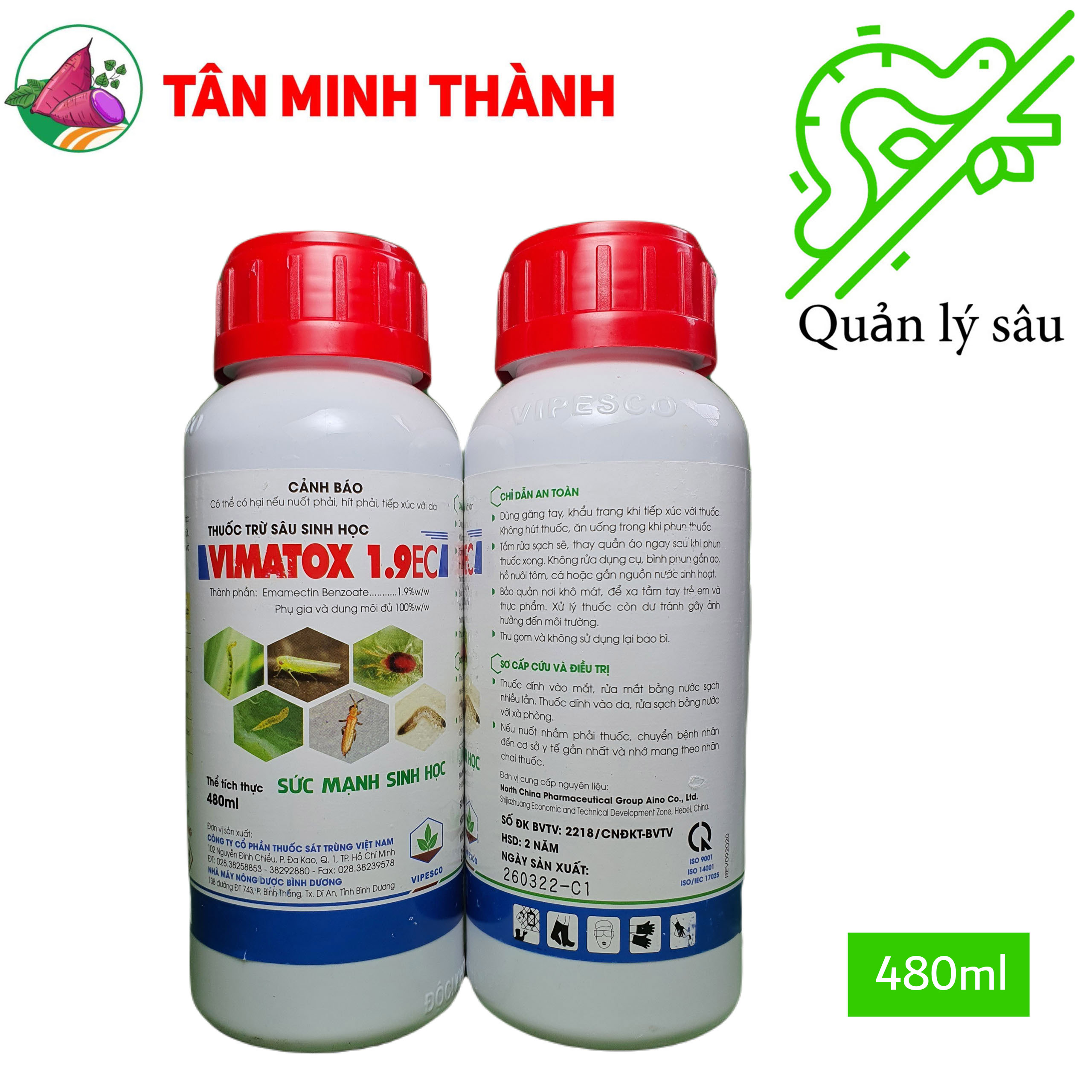 Vimatox 1.9EC - Thuốc trừ sâu sinh học đặc đặc trị sâu cuốn lá, nhện gié, sâu đục thân, sâu đục bẹ, bọ trĩ, nhện đỏ, rầy xanh, dòi đục lá