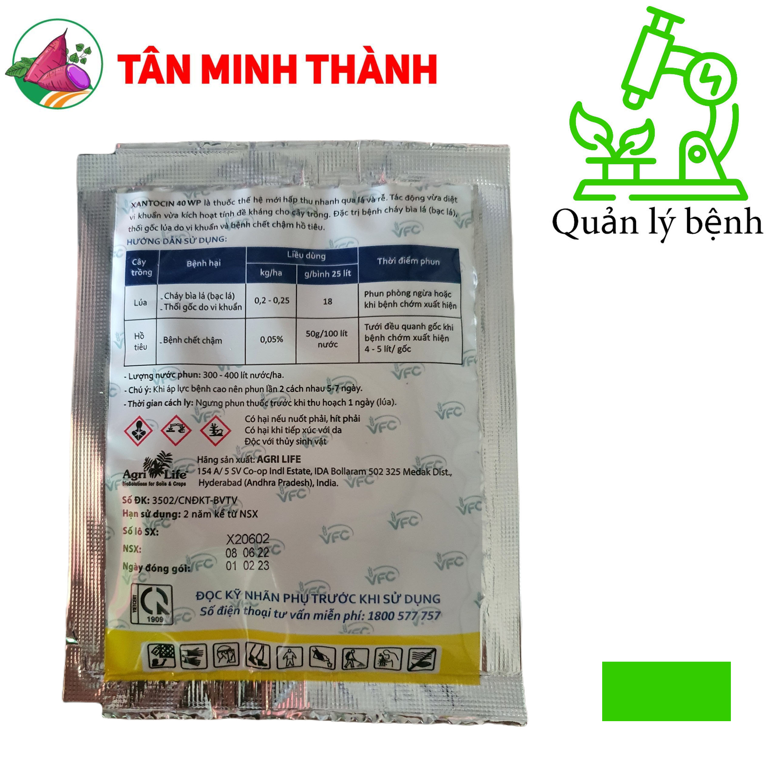 Xantocin 40WP - Thuốc đặc trị vi khuẩn gây bệnh cháy bìa lá, héo rủ, chết cây con, thối nhũn, đốm lá