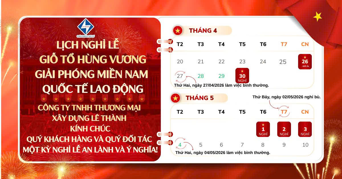 THÔNG BÁO LỊCH NGHỈ LỄ GIỖ TỔ HÙNG VƯƠNG, 30/4 & 1/5