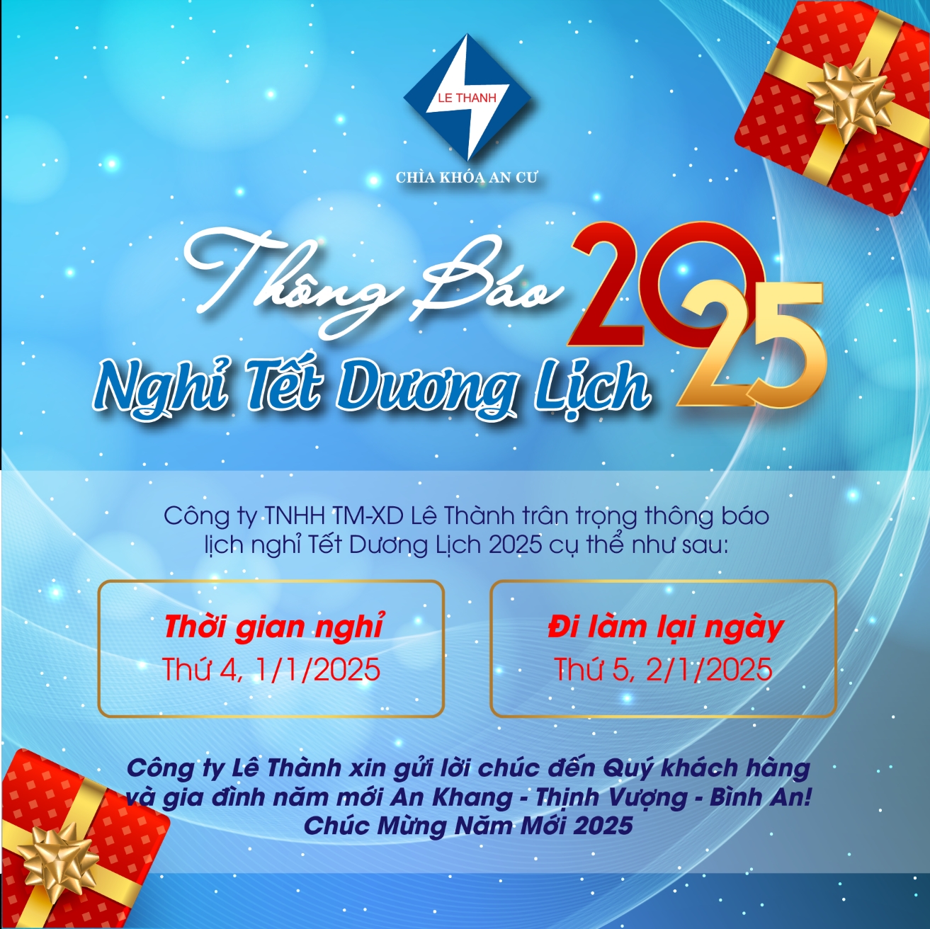 THÔNG BÁO NGHỈ TẾT DƯƠNG LỊCH 2025