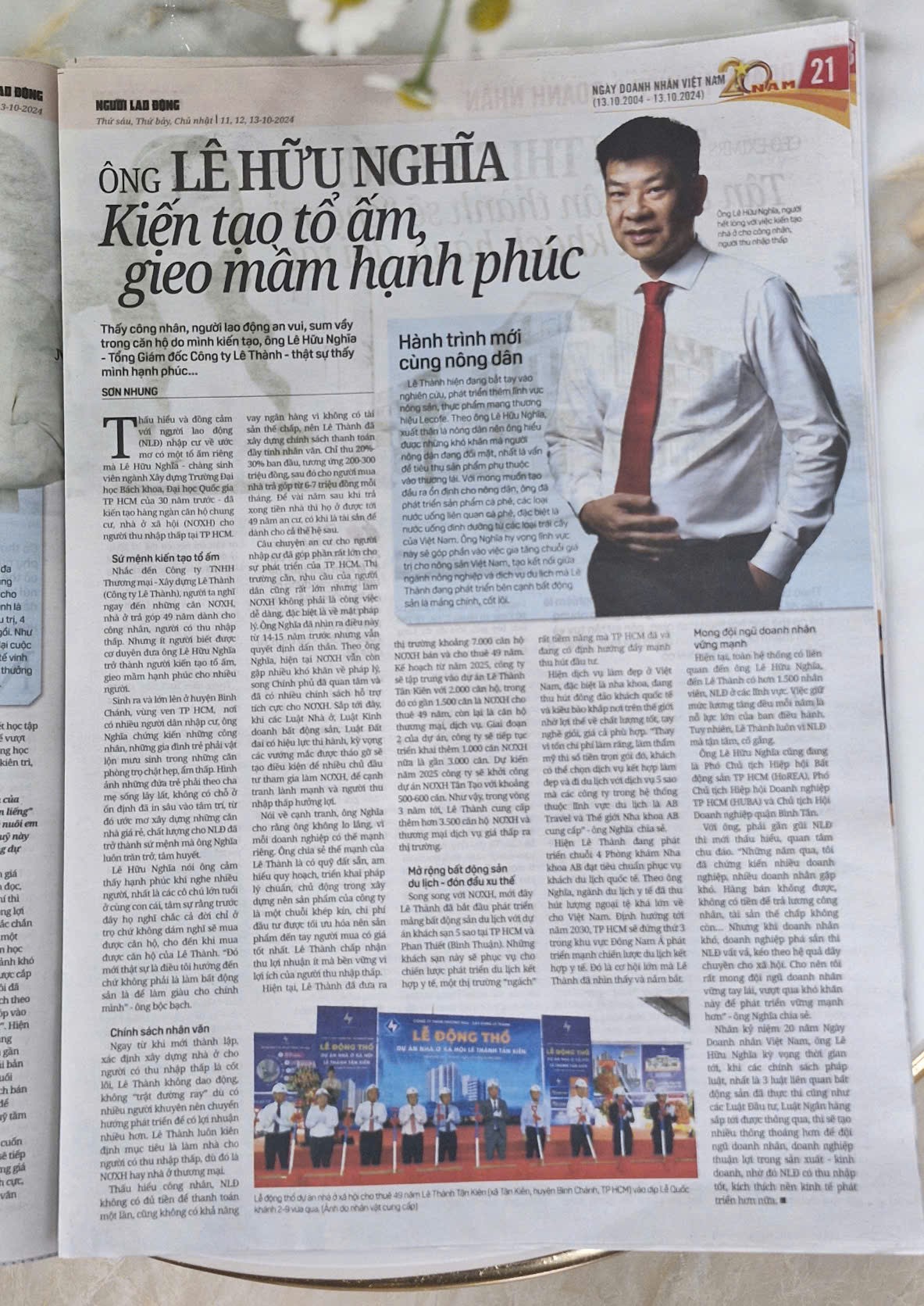 BÁO NGƯỜI LAO ĐỘNG: ÔNG LÊ HỮU NGHĨA: Kiến tạo tổ ấm, gieo mầm hạnh phúc