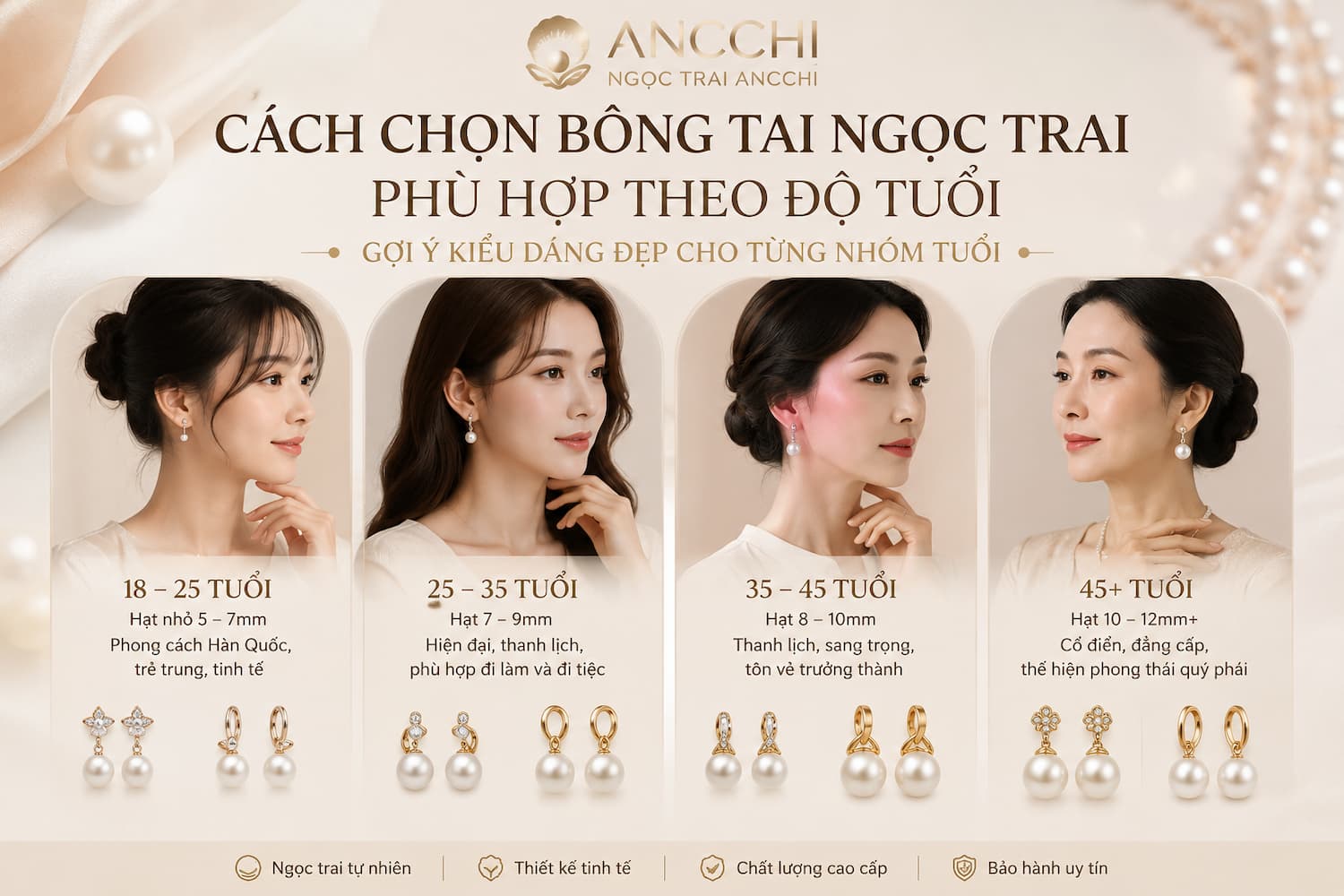 Cách Chọn Bông Tai Ngọc Trai Phù Hợp Theo Độ Tuổi: Gợi Ý Kiểu Dáng Đẹp Cho Từng Nhóm Tuổi