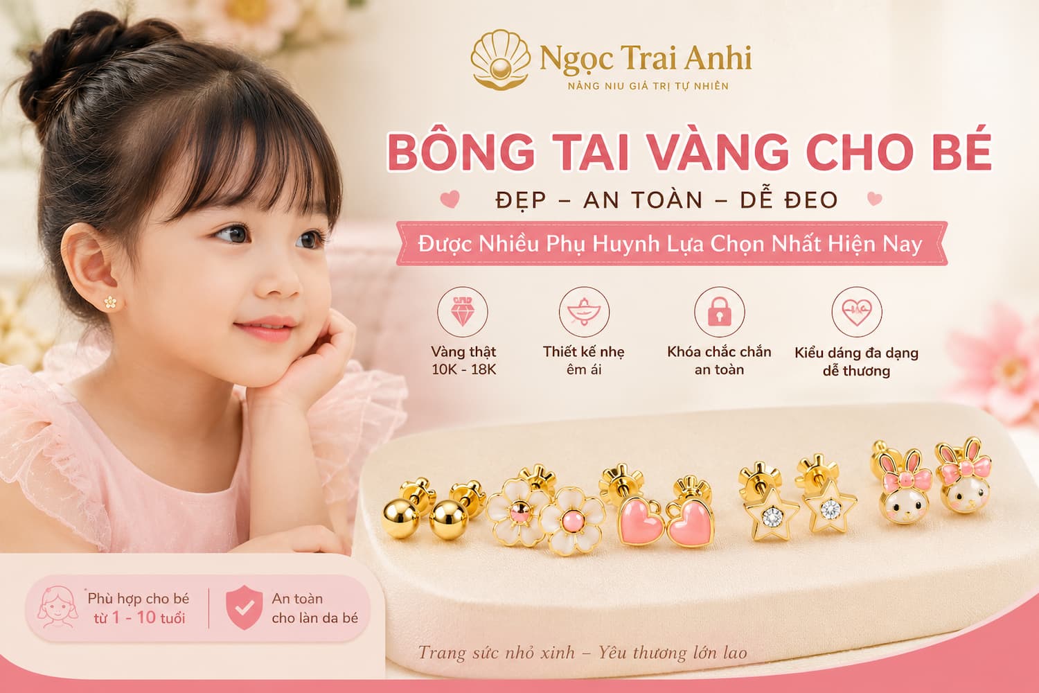 Mẫu Bông Tai Vàng Cho Bé Được Nhiều Phụ Huynh Lựa Chọn Nhất Hiện Nay: Đẹp, An Toàn Và Dễ Đeo