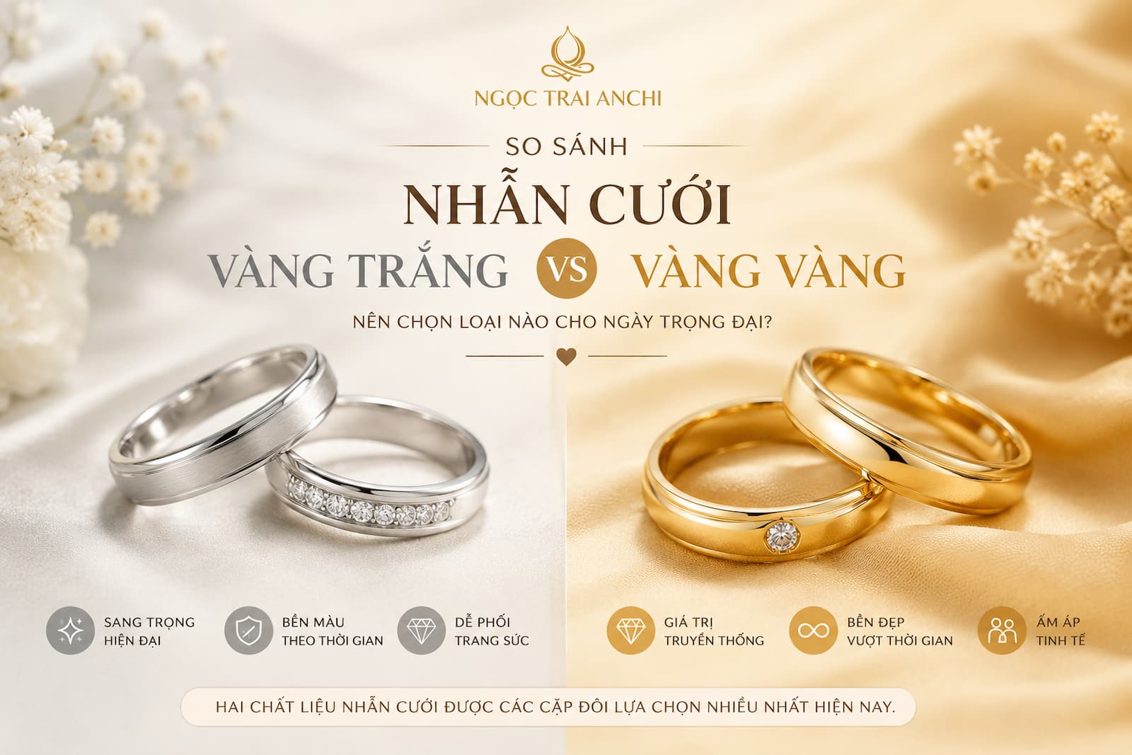 Nên Chọn Nhẫn Cưới Vàng Trắng Hay Vàng Vàng? So Sánh Ưu Nhược Điểm Và Cách Chọn Phù Hợp