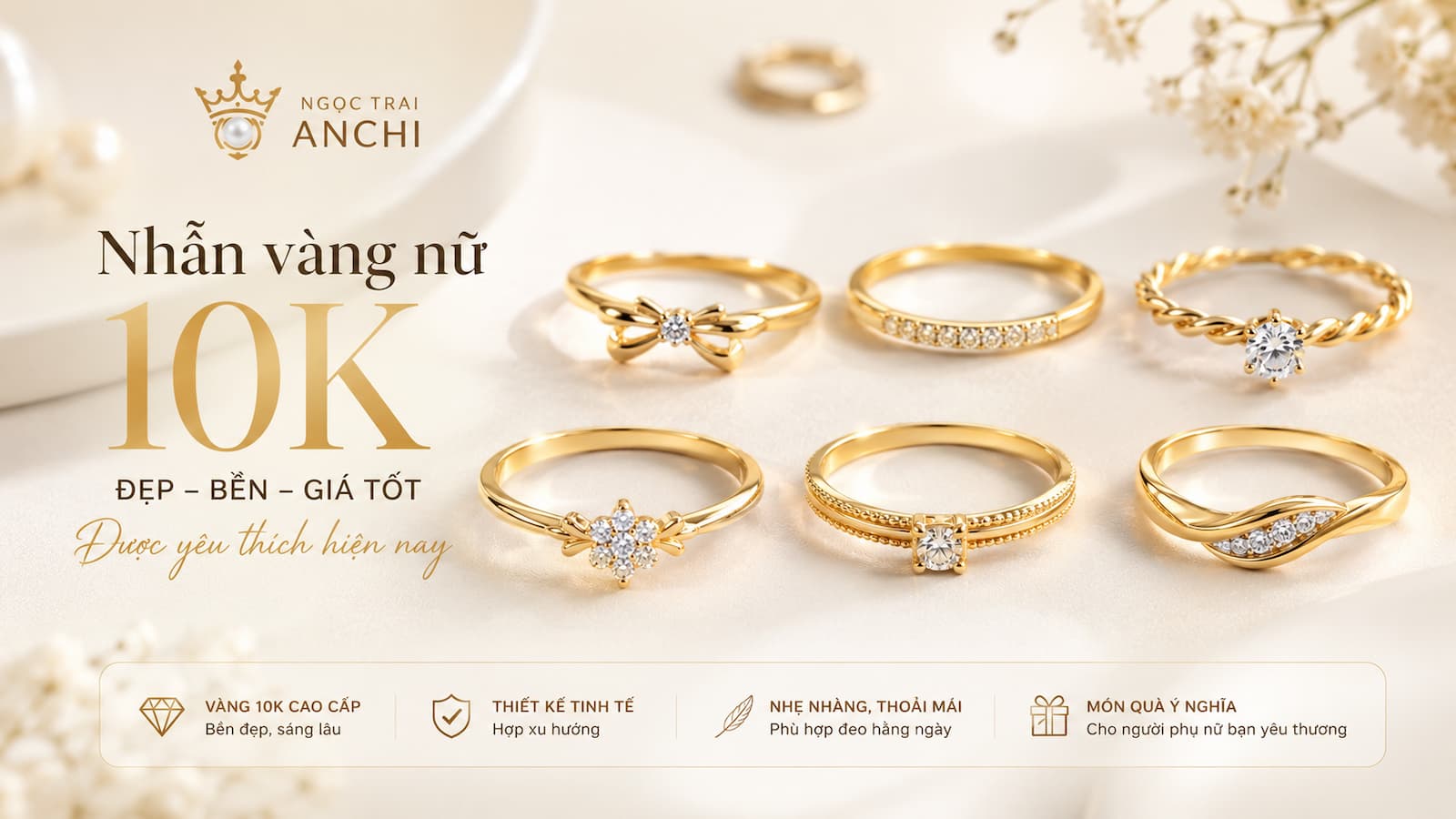 Nhẫn Vàng Nữ 10K: Ưu Điểm, Giá Thành Và Những Mẫu Đẹp Được Yêu Thích Hiện Nay