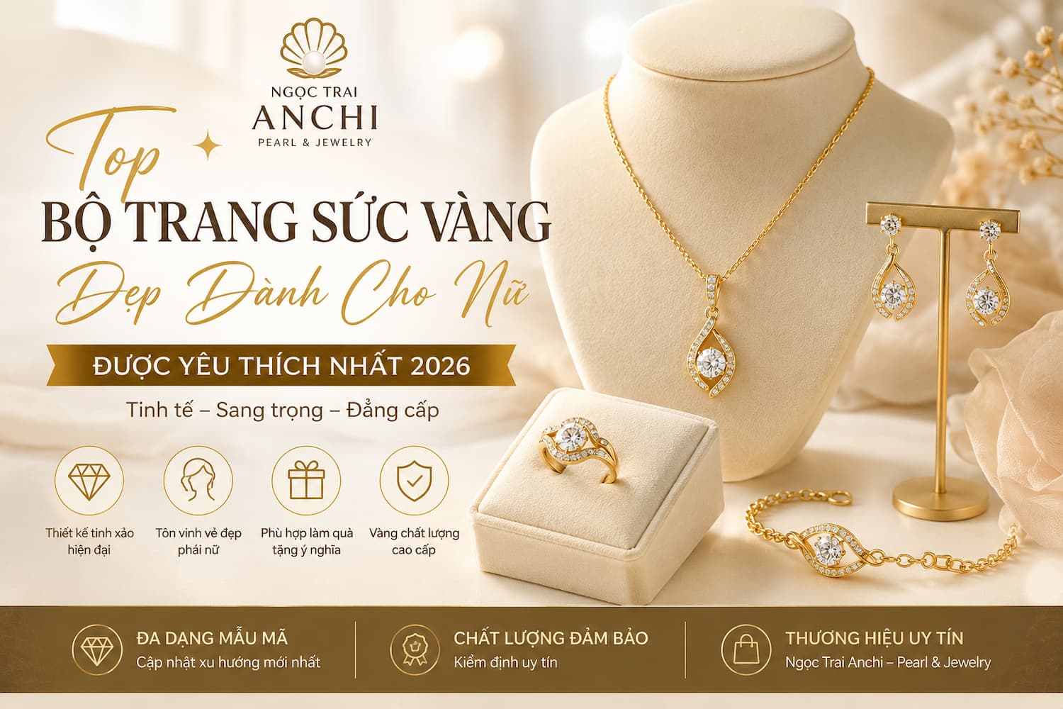 Top Bộ Trang Sức Vàng Đẹp Dành Cho Nữ: Những Thiết Kế Sang Trọng Và Được Yêu Thích Nhất