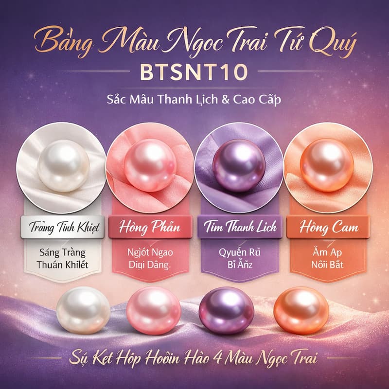 Bảng màu ngọc trai trắng hồng tím cam trong thiết kế BTSNT10