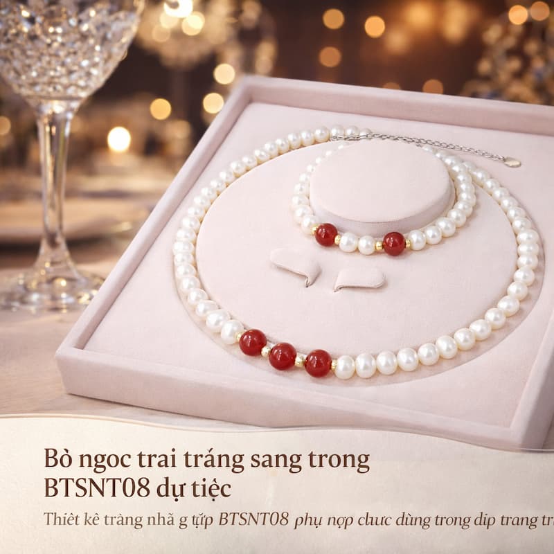 Bộ trang sức ngọc trai trắng BTSNT08 thường được dùng trong dịp trang trọng