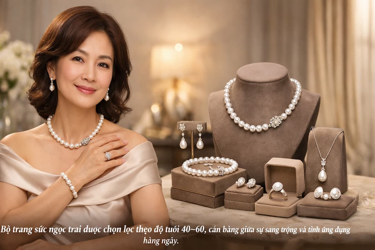 Bộ trang sức ngọc trai cao cấp dành cho mẹ 40–60 tuổi sang trọng tinh tế 2026