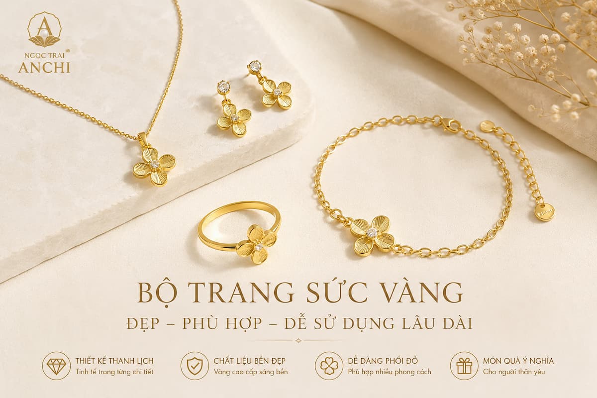 Bộ trang sức vàng đẹp phù hợp nhiều độ tuổi và phong cách sử dụng lâu dài