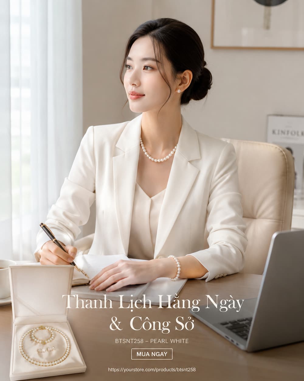 BTSNT258 phối blazer trắng phong cách công sở quiet luxury sang trọng