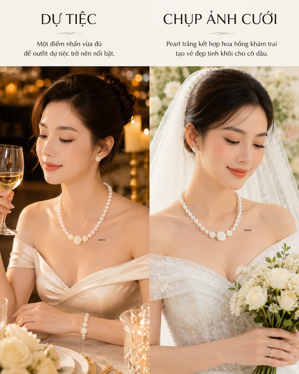Bộ Trang Sức Ngọc Trai BTSNT259 dùng cho váy cưới phong cách romantic bridal