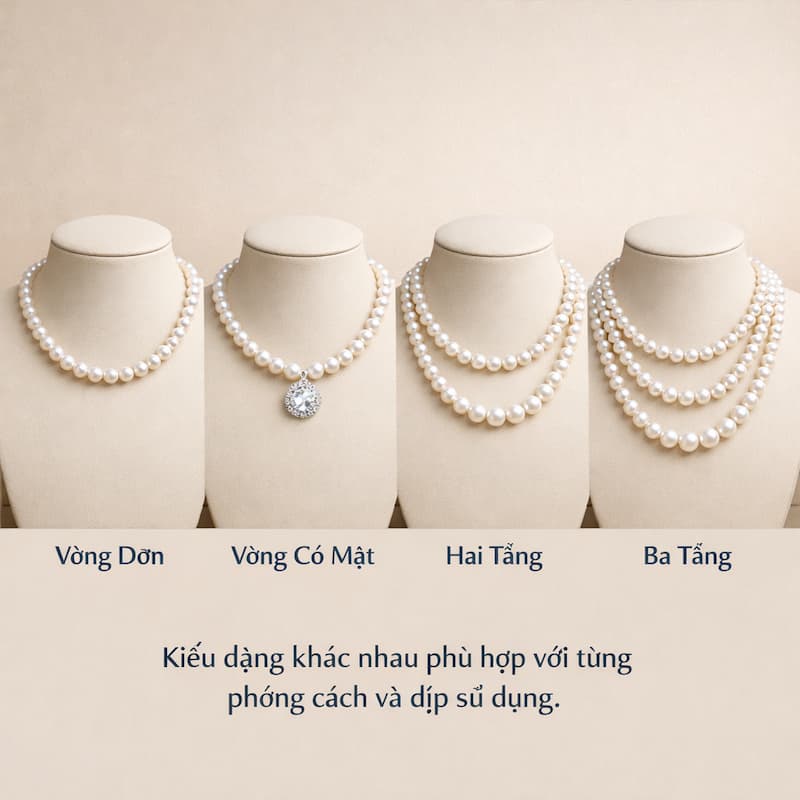 các kiểu vòng cổ ngọc trai trơn có mặt và nhiều tầng cho mẹ