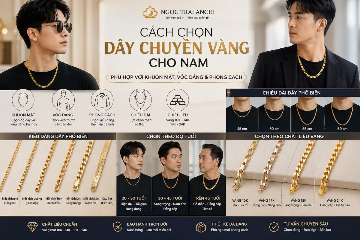 Cách chọn dây chuyền vàng cho nam theo vóc dáng khuôn mặt và phong cách