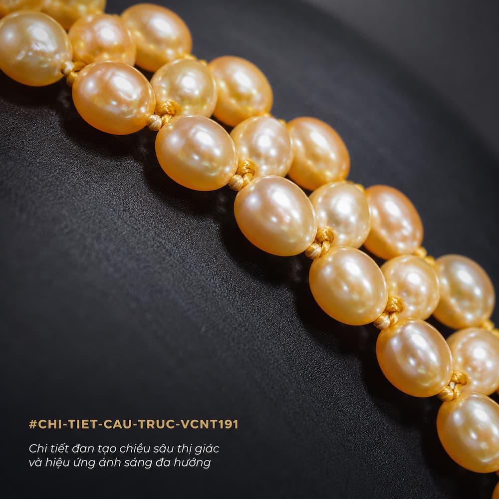 Cận cảnh cấu trúc đan nhiều lớp của vòng cổ ngọc trai VCNT191