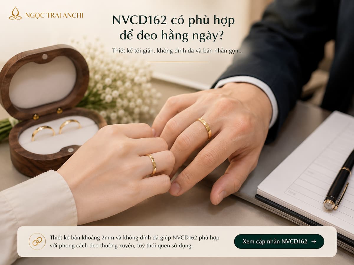 Cặp nhẫn cưới vàng tây 10K NVCD162 bản 2mm phù hợp đeo hằng ngày