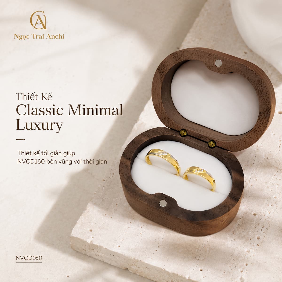 Cặp Nhẫn Cưới Vàng Tây 10K Bản Mỏng NVCD160 phong cách Classic Minimal Luxury