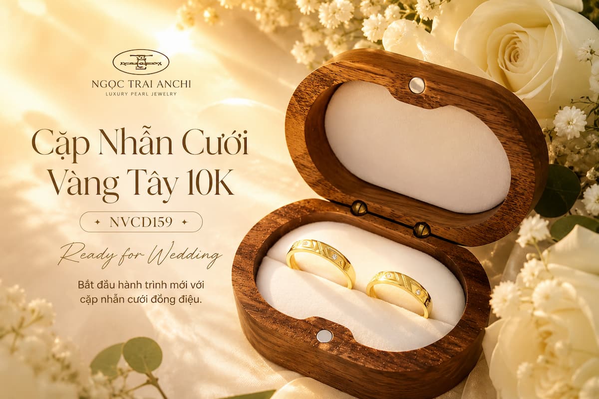 Cặp Nhẫn Cưới Vàng Tây 10K NVCD159 sẵn sàng cho lễ cưới và hành trình hôn nhân