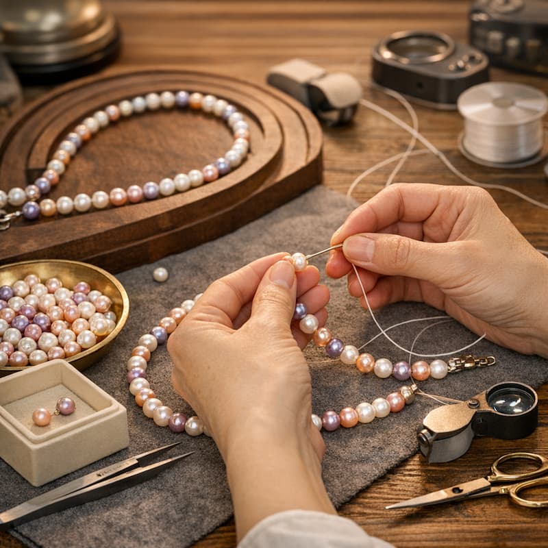 Quá trình chế tác chuỗi ngọc trai cho bộ trang sức BTSNT10