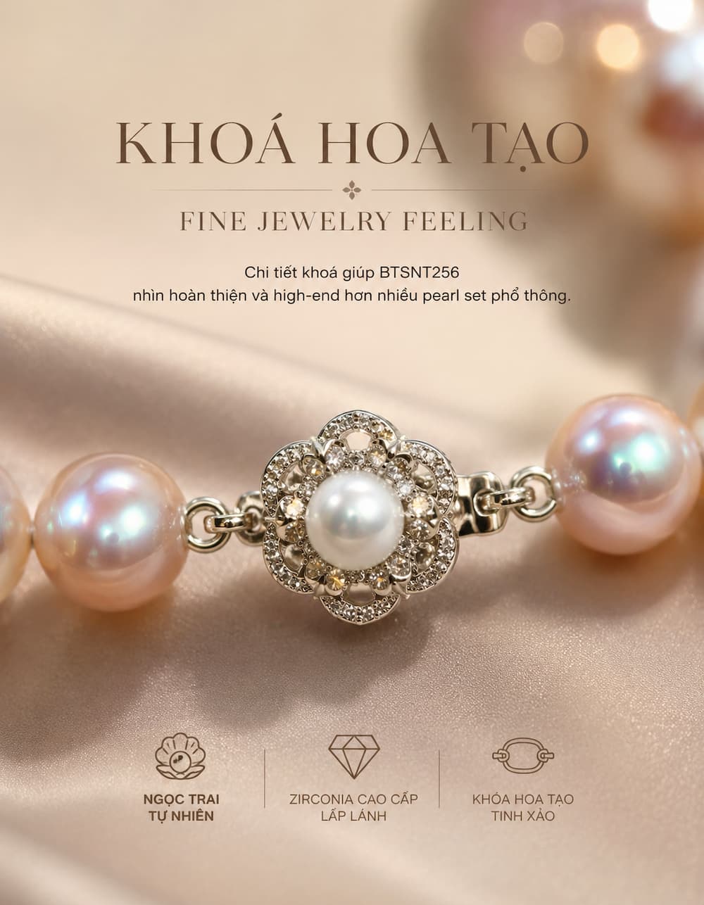 Chi tiết khóa hoa của bộ trang sức ngọc trai BTSNT256 mang cảm giác fine jewelry cao cấp