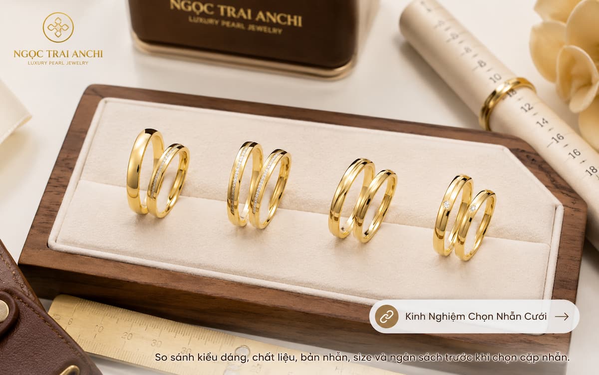 Chọn cặp nhẫn cưới vàng trơn theo kiểu dáng size chất liệu và ngân sách