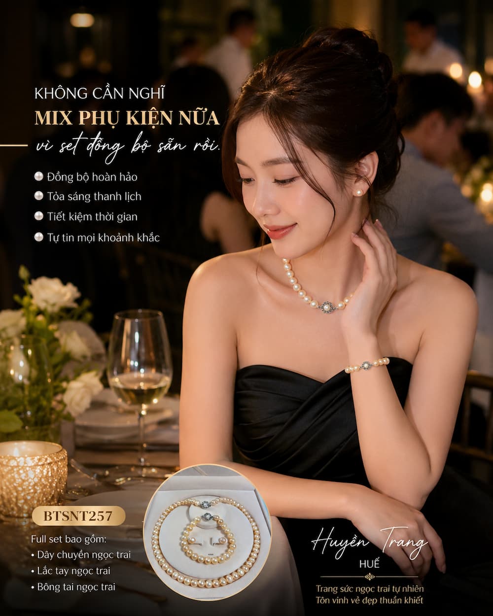 Bộ Trang Sức Ngọc Trai Màu Hồng BTSNT257 full set đồng bộ giúp outfit đi tiệc sang trọng và hoàn chỉnh nhanh hơn