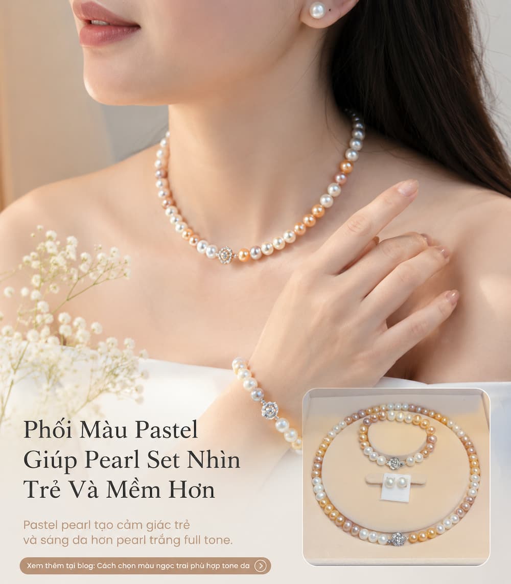 Ngọc trai pastel BTSNT251 giúp vùng cổ nhìn sáng và mềm hơn khi lên ảnh