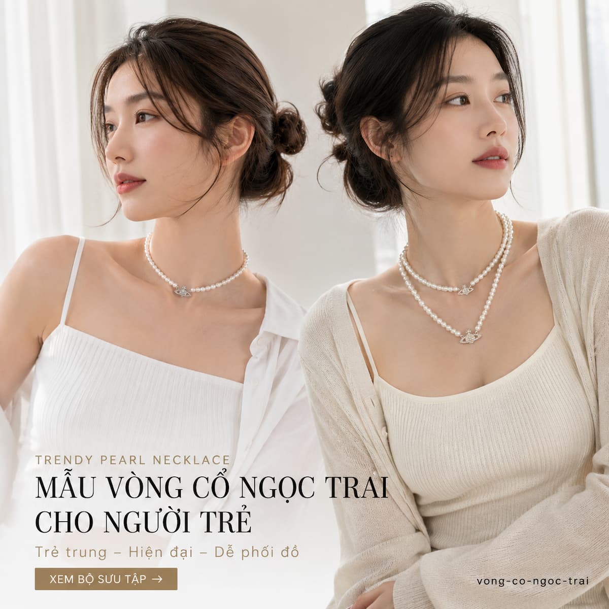 mẫu vòng cổ ngọc trai cho người trẻ tuổi với phong cách trẻ trung hiện đại và dễ phối đồ