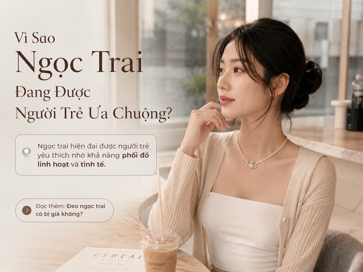 vòng cổ ngọc trai phong cách clean girl dành cho người trẻ phối outfit tối giản hiện đại