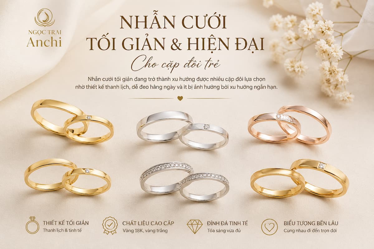 Các mẫu nhẫn cưới tối giản đẹp sang trọng được nhiều cặp đôi yêu thích hiện nay