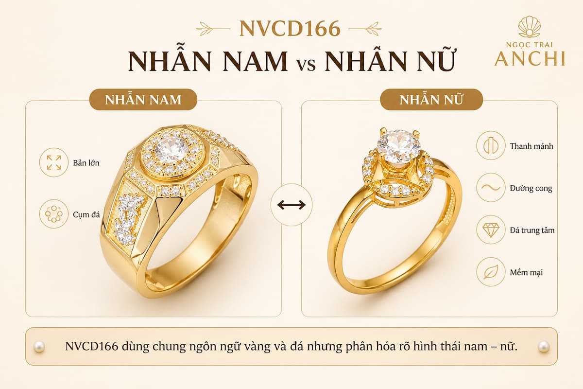 NVCD166 phân hóa nhẫn nam bản lớn hình học và nhẫn nữ thanh mảnh với đường cong mềm mại