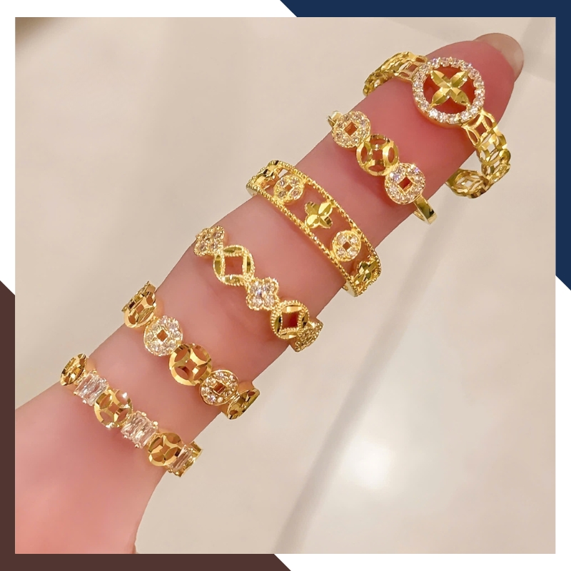 Nhẫn NVNU447 phối cùng các nhẫn vàng 10K khác tạo lớp nhẹ